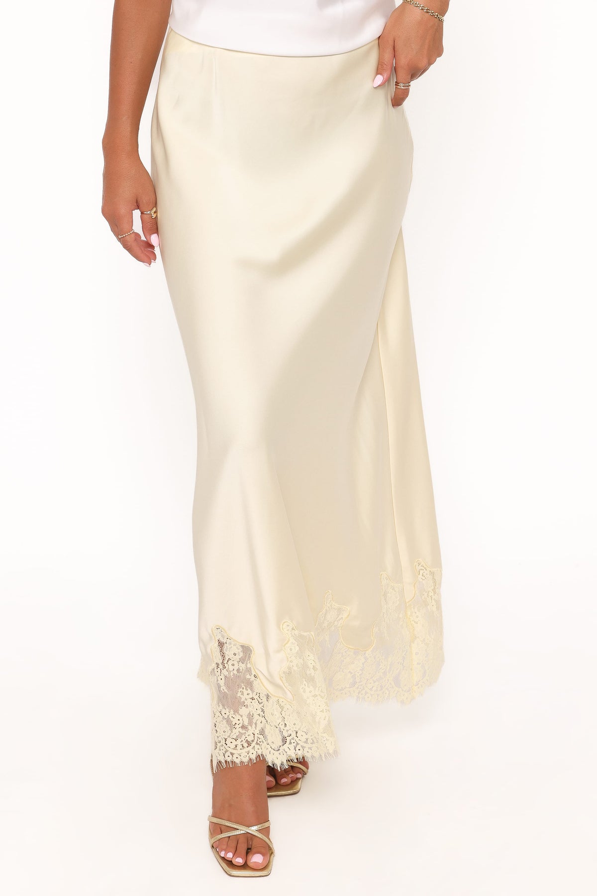 Alira Lace Trim Midi Skirt in Yellow – view 1 of 5