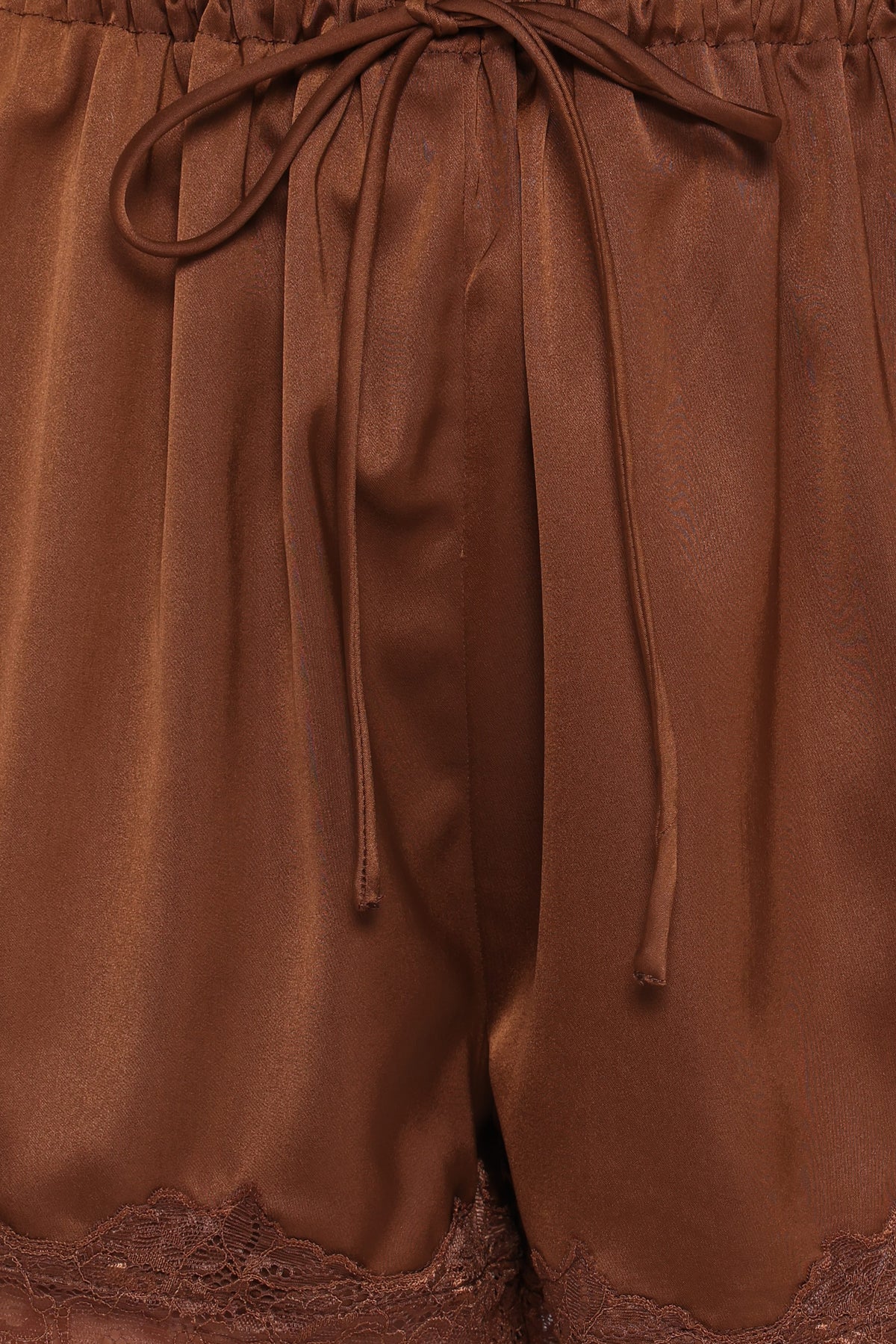 Arlet Lace Trim Satin Shorts in Chocolate Brown – view 7 of 7