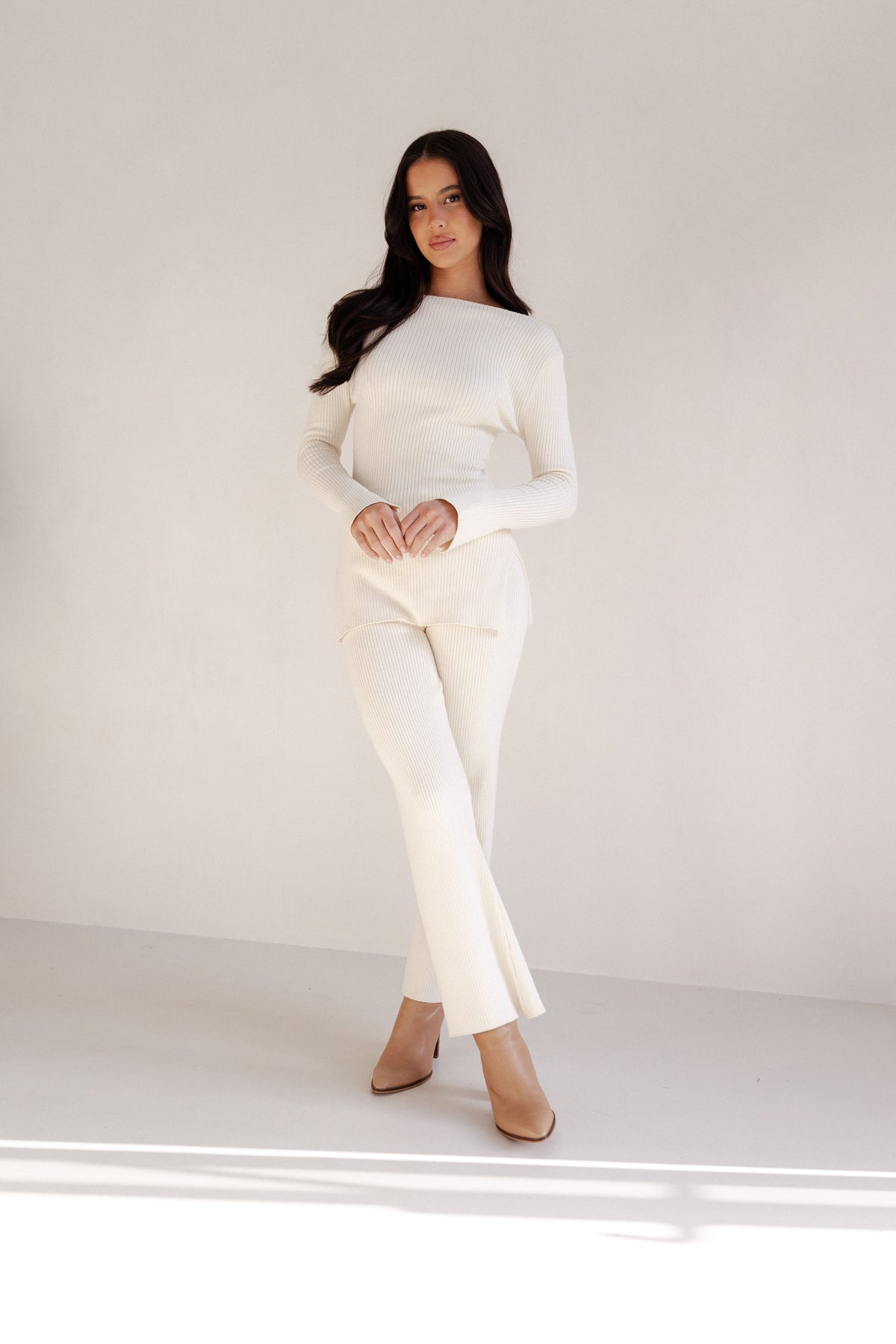 Beeba Ribbed Knit Pants in Cream – view 1 of 8