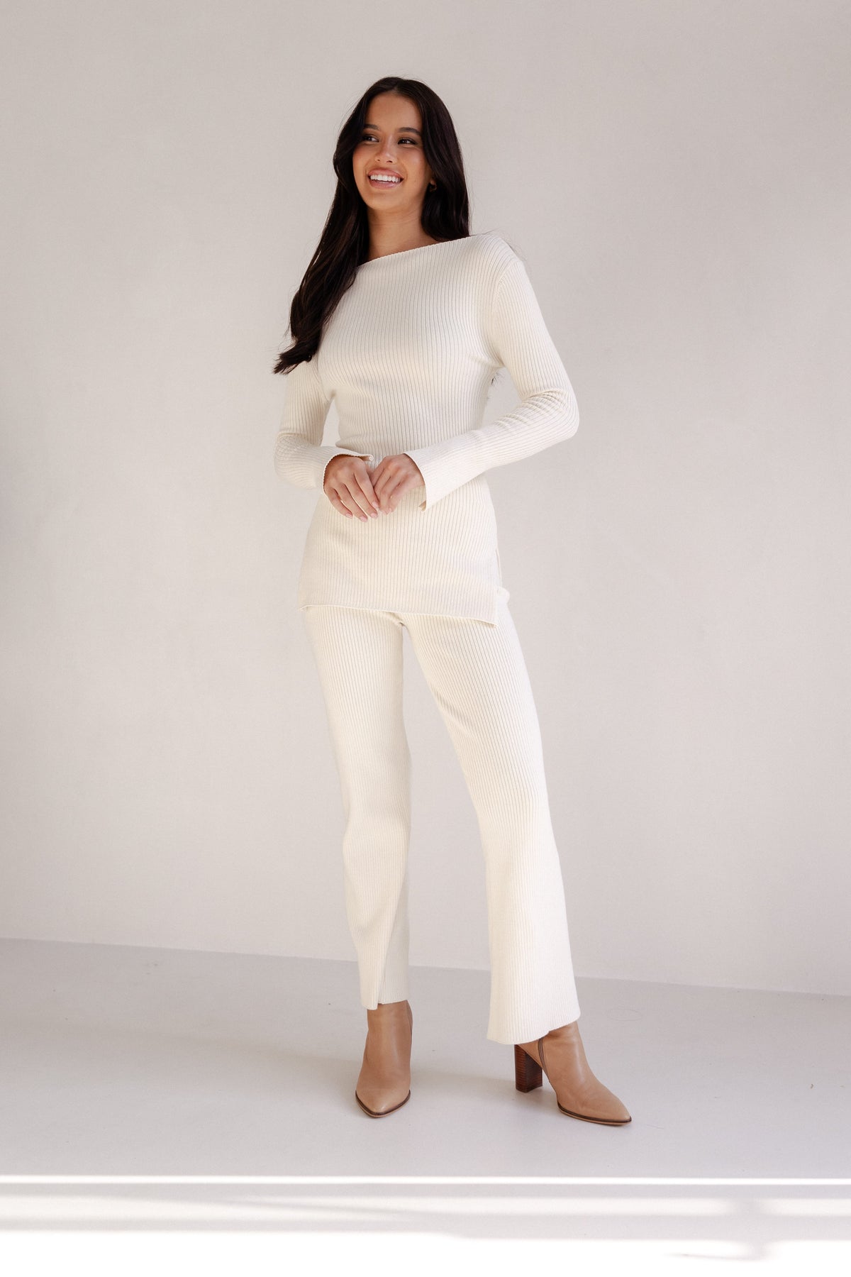 Beeba Ribbed Knit Pants in Cream – view 2 of 8