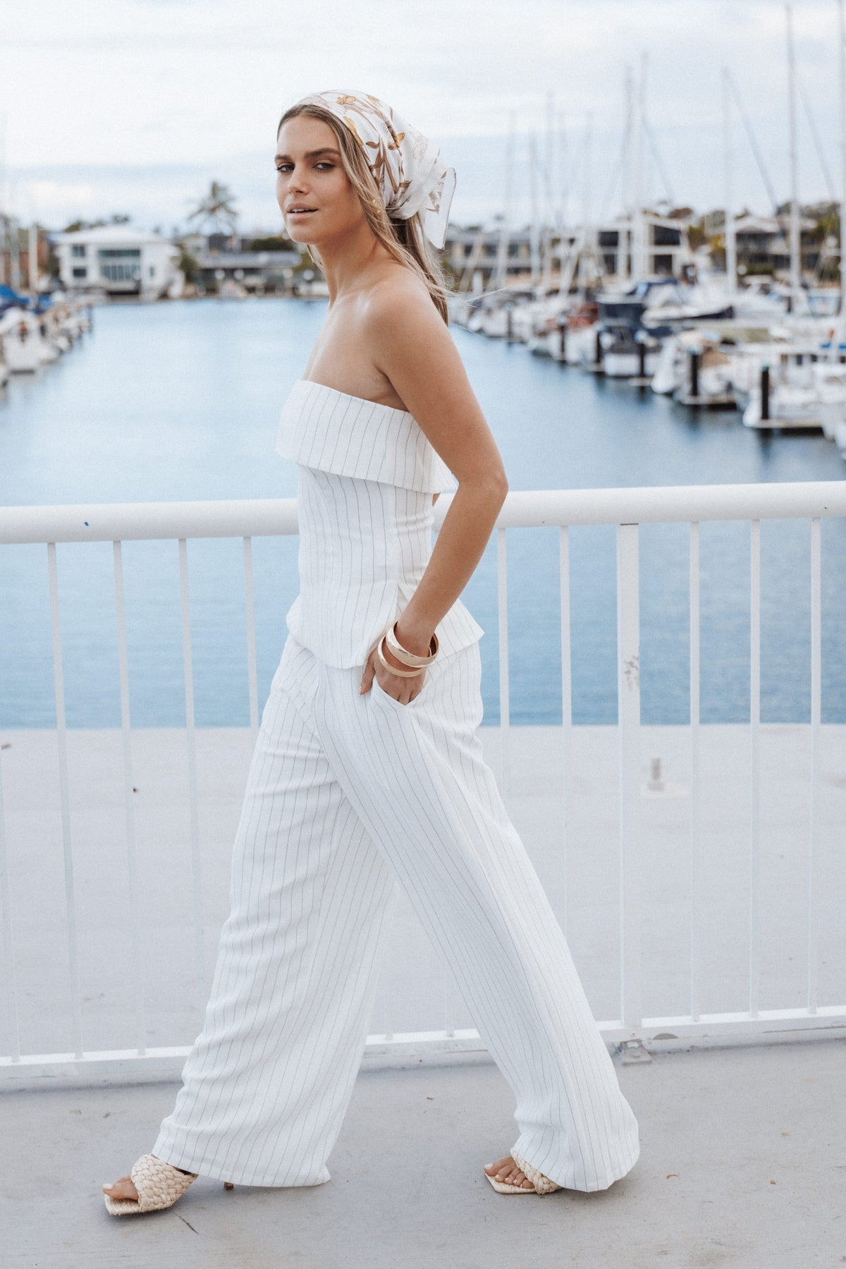 Blakely Wide Leg Pant in White Pinstripe – view 1 of 8