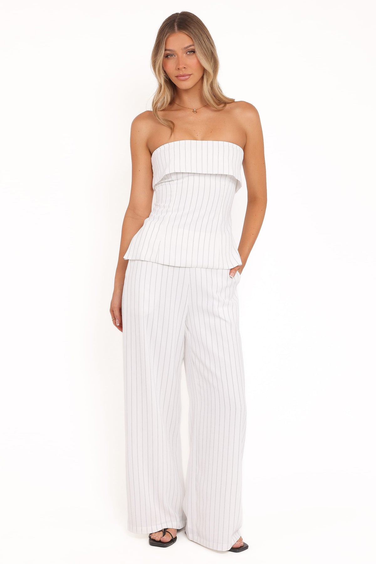 Blakely Wide Leg Pant in White Pinstripe – view 2 of 8