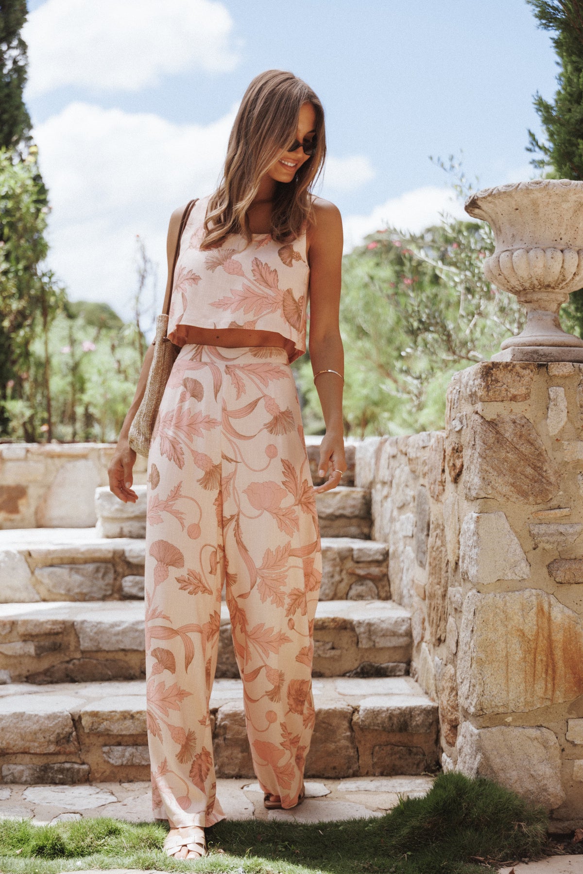 Brayden Wide Leg Linen Pant in Pink Floral – view 7 of 7