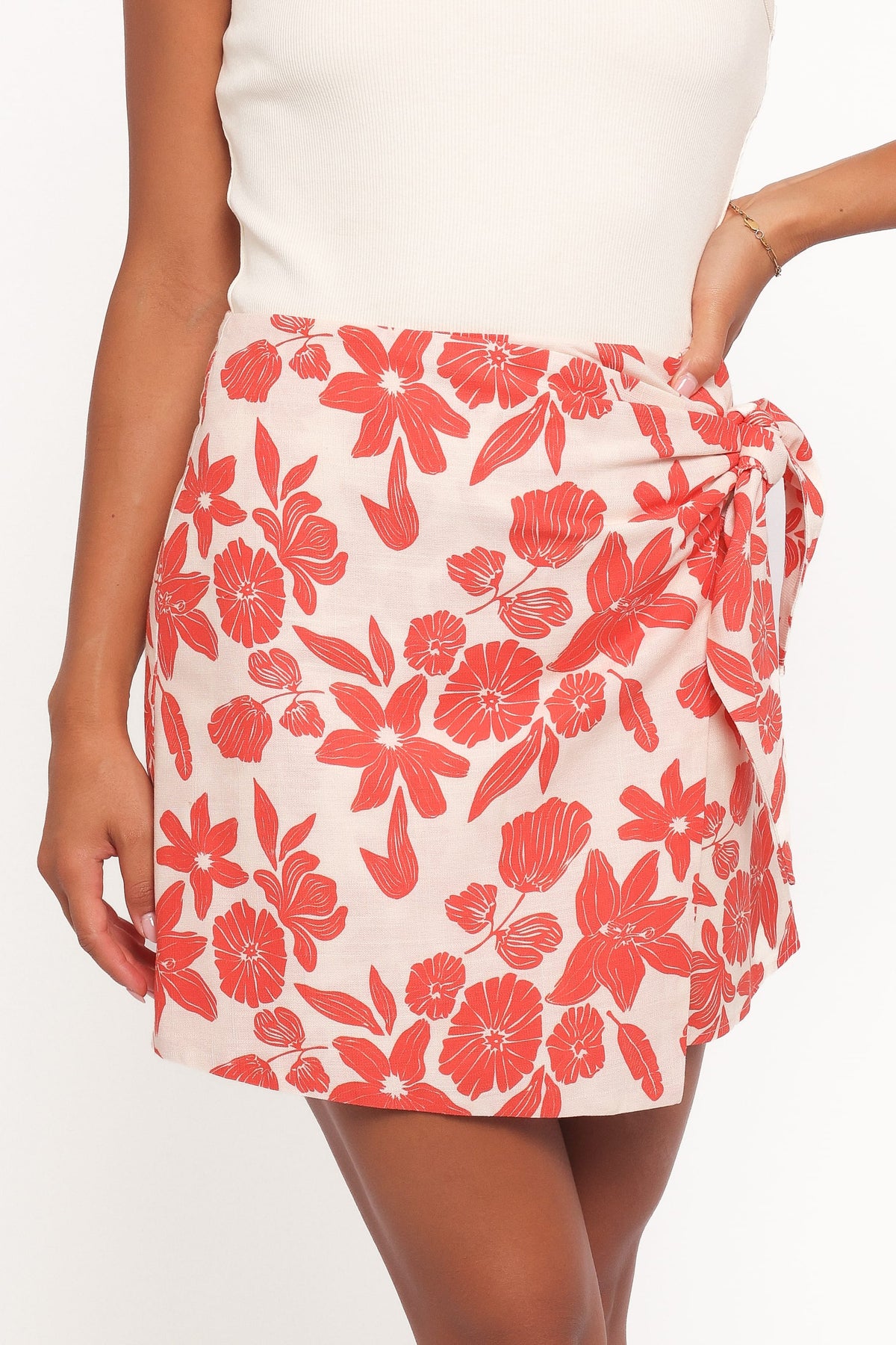 Calypso Wrap Mini Skirt in Red Floral – view 3 of 7