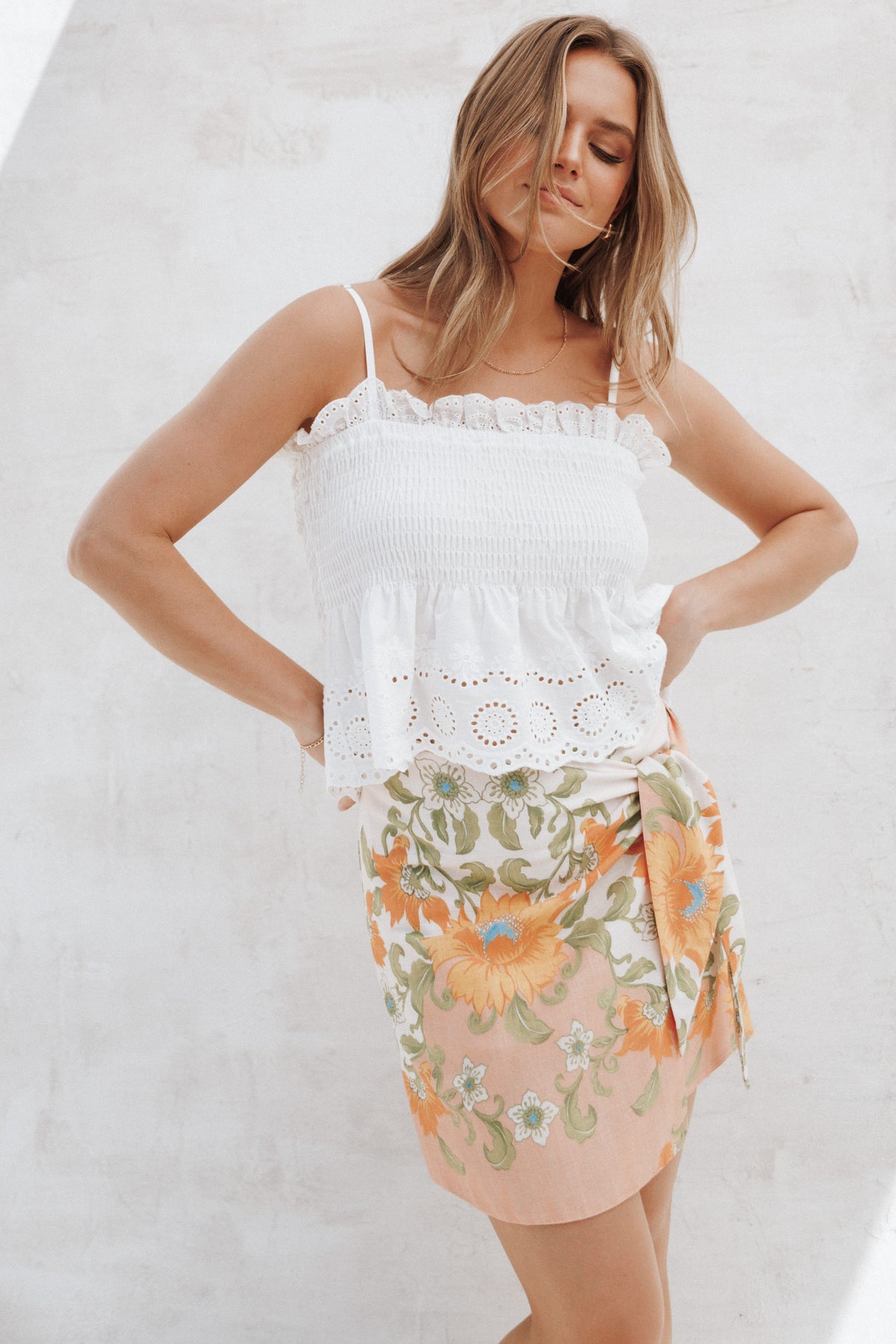 Calypso Wrap Mini Skirt in Yellow Spring Floral – view 8 of 8