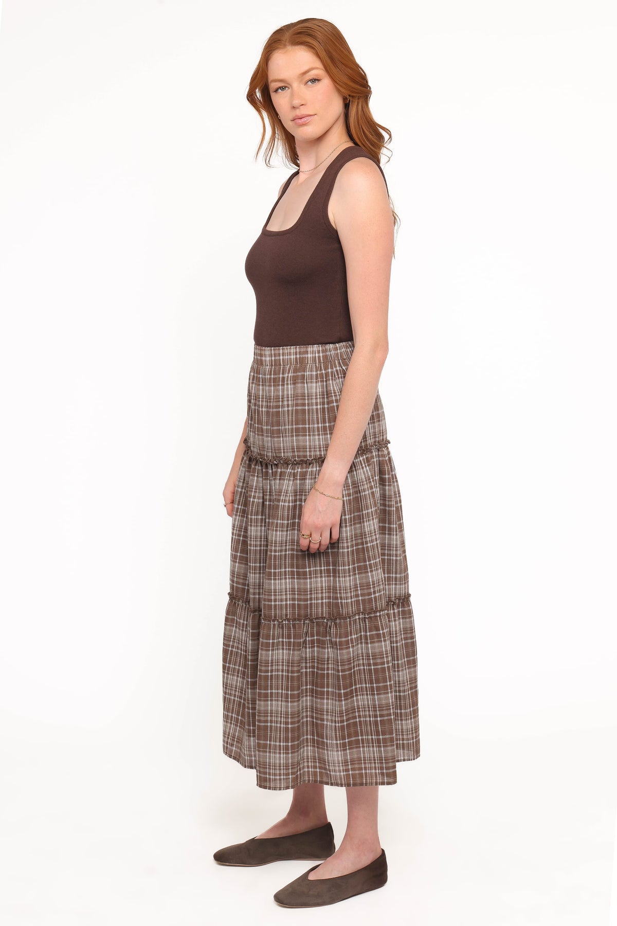 Campbell Tiered Maxi Skirt in Juno Check – view 3 of 6