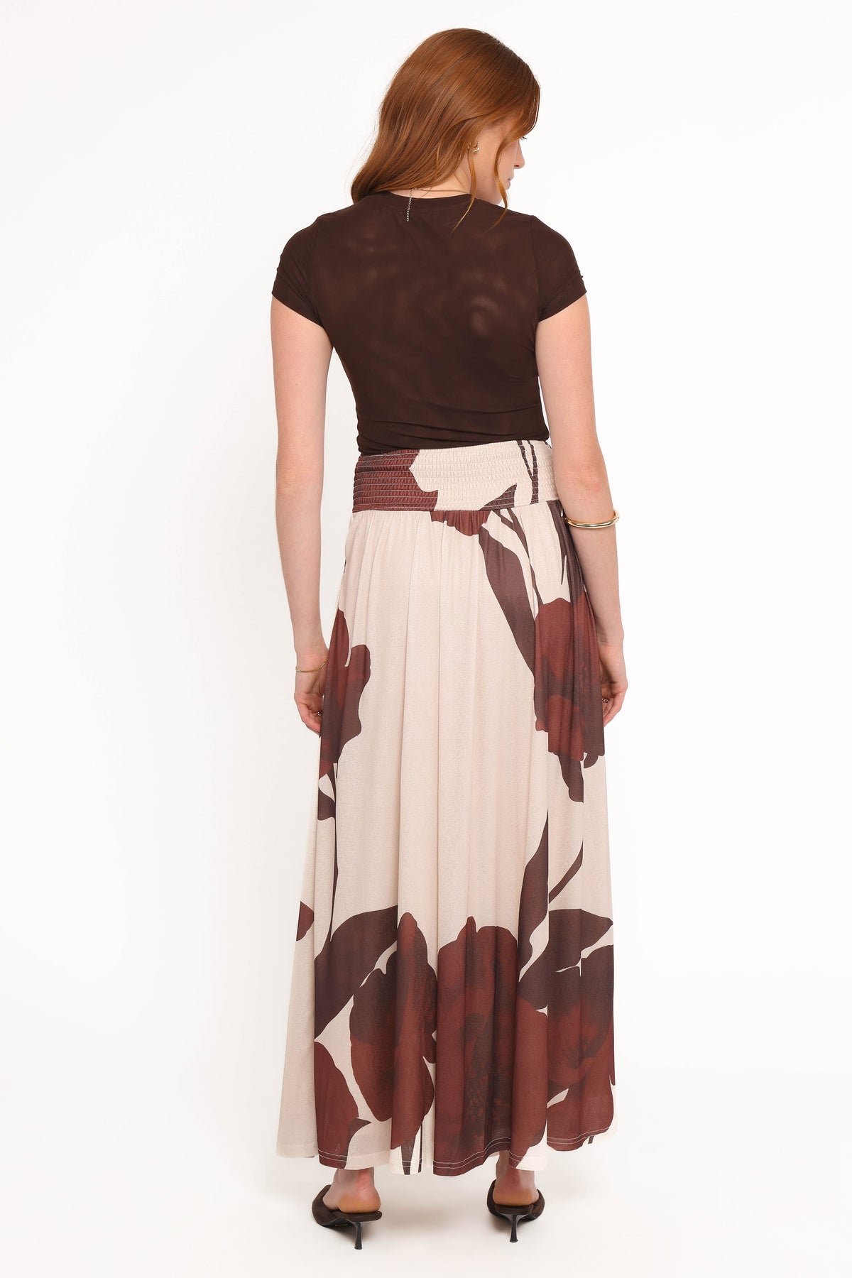 Cascade Maxi Skirt in Cream Brown Floral – view 3 of 6