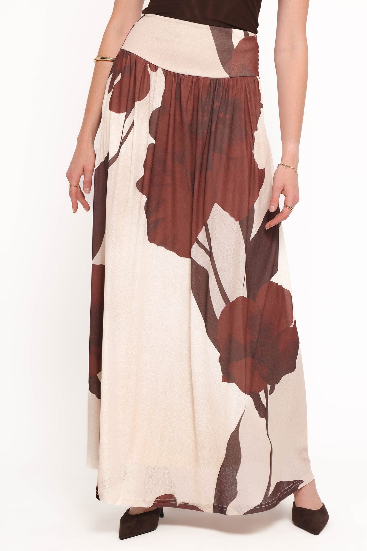 Cascade Maxi Skirt in Cream Brown Floral – view 1 of 6