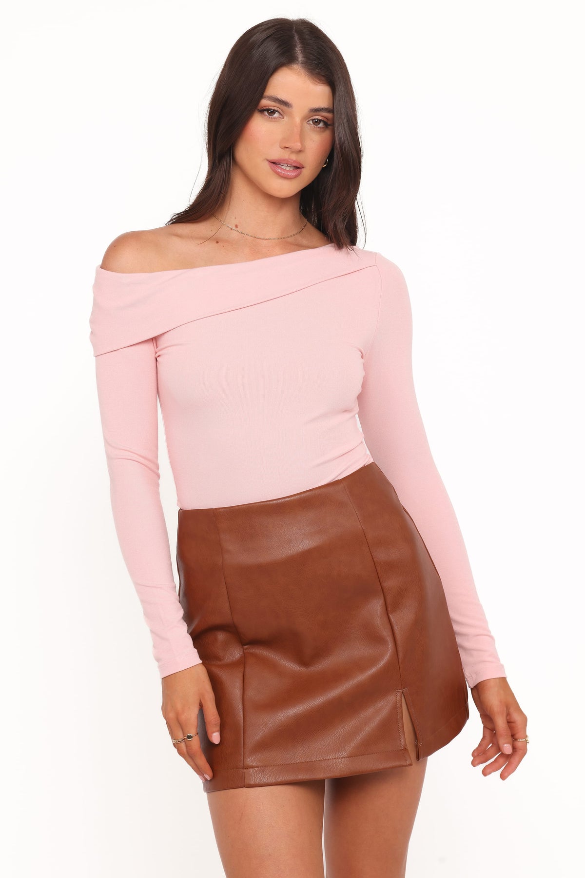 Catania Faux Leather Mini Skirt in Camel Brown – view 6 of 7