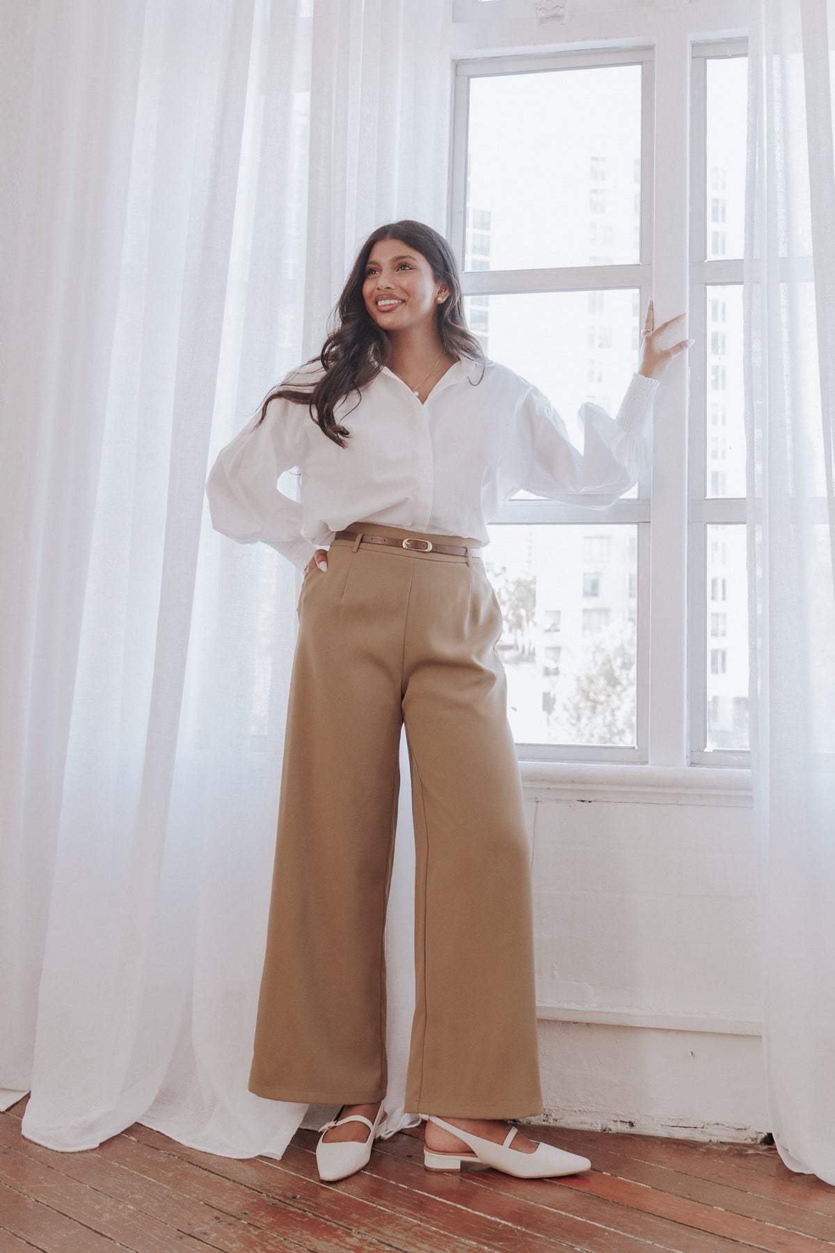 Ceres Belted Wide Leg Pant in Olive – view 1 of 7