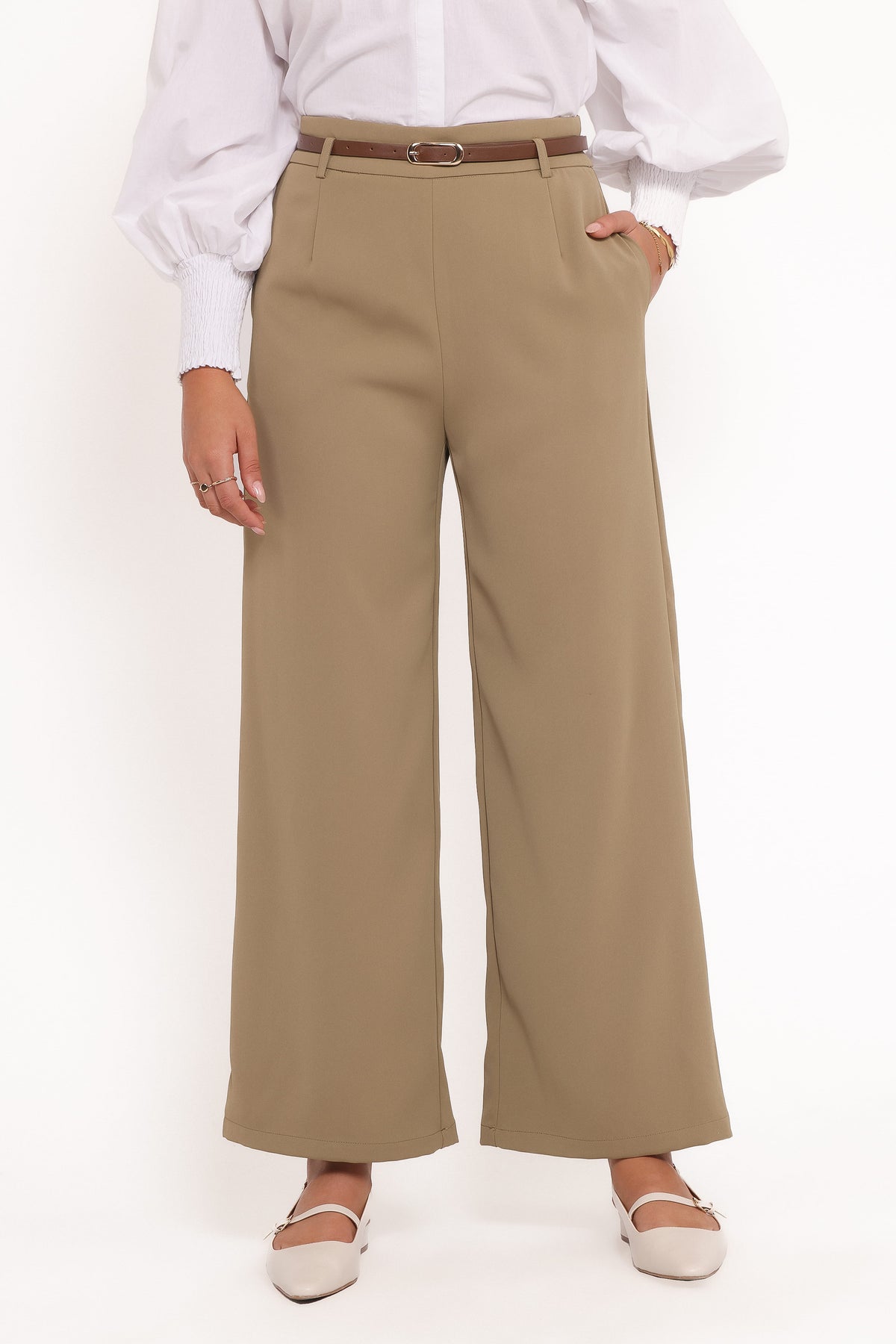 Ceres Belted Wide Leg Pant in Olive – view 3 of 7