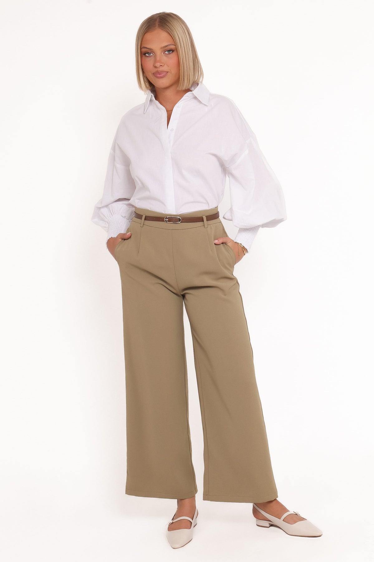 Ceres Belted Wide Leg Pant in Olive – view 2 of 7