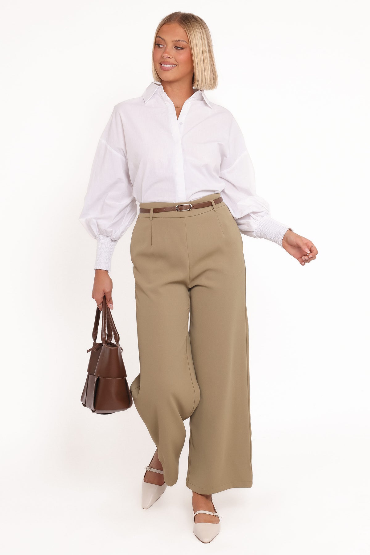 Ceres Belted Wide Leg Pant in Olive – view 6 of 7