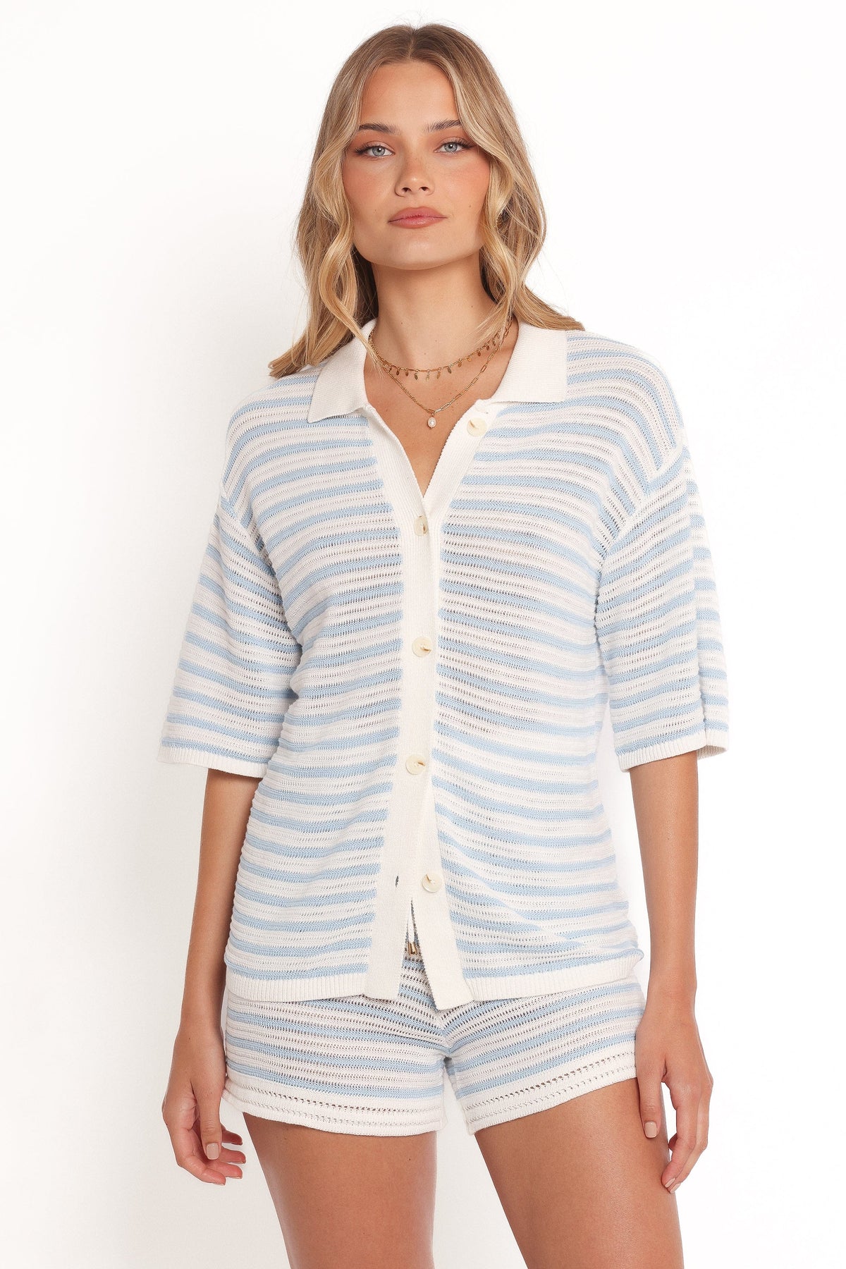 Cherie Knit Short in Cream Sky Blue – view 2 of 11