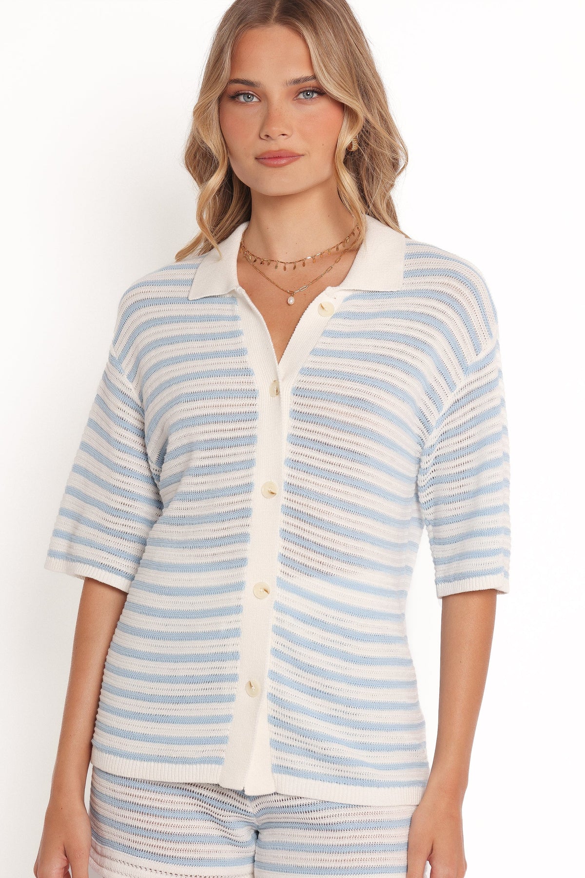 Cherie Knit Short in Cream Sky Blue – view 7 of 11