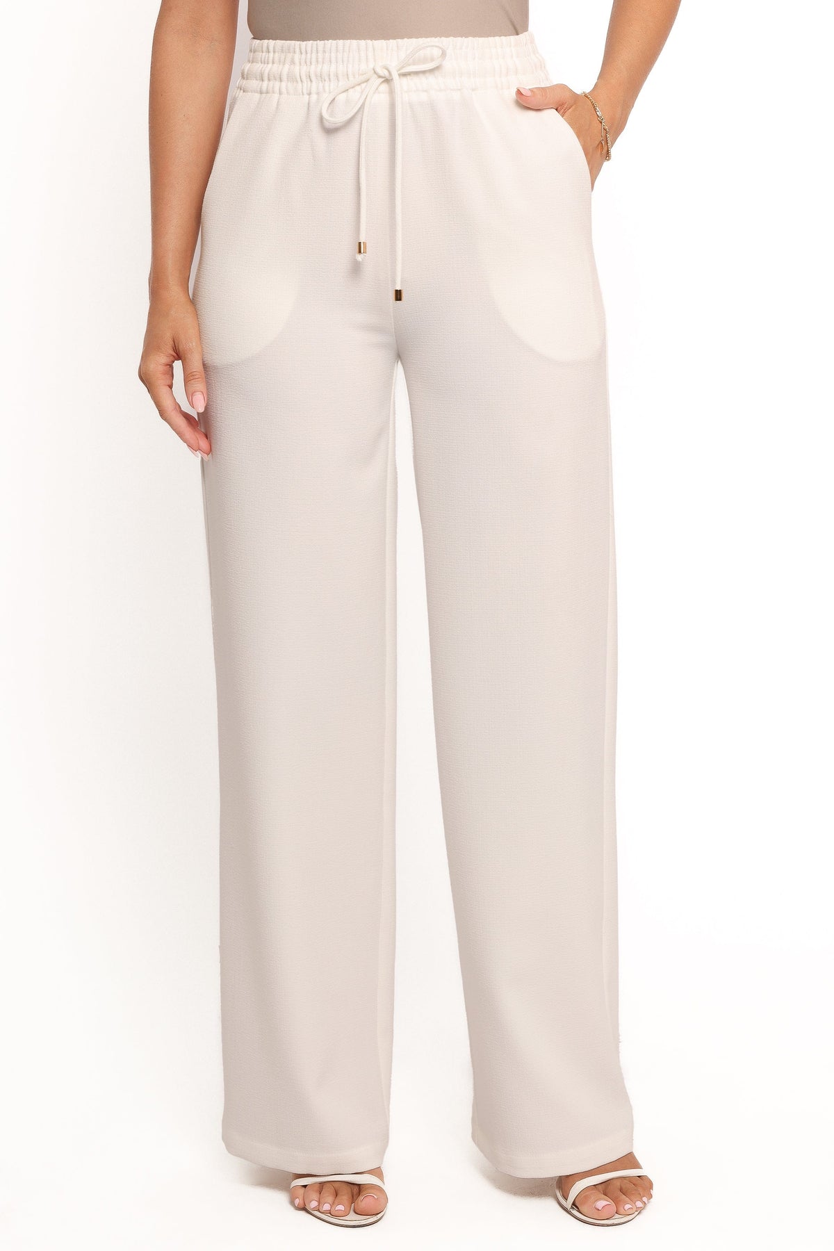 Cinch Wide Leg Crepe Pant in White – view 2 of 6