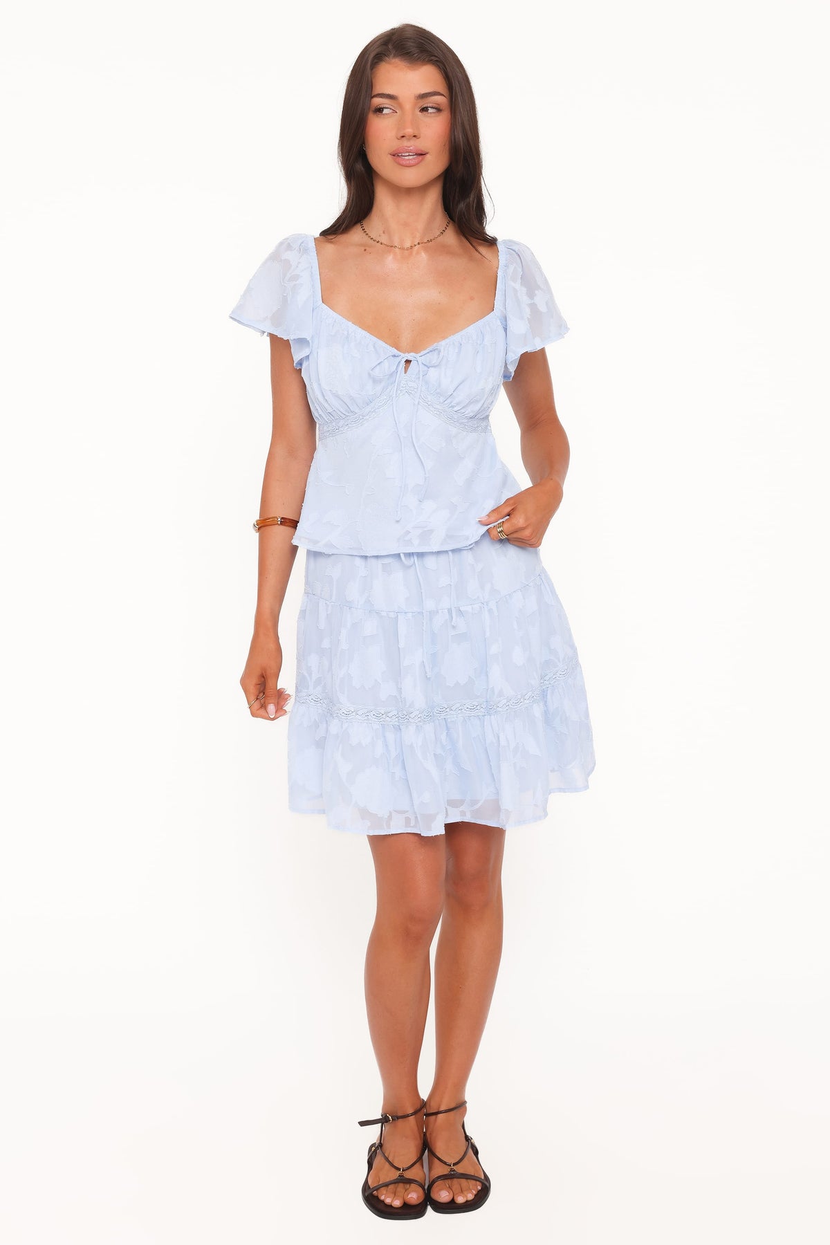 Clodagh Textured Tiered Mini Skirt in Powder Blue – view 2 of 7