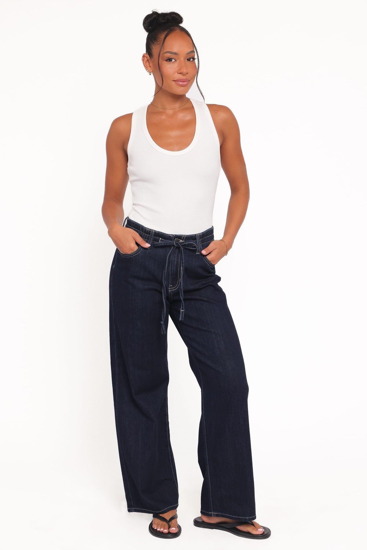 Clover Drawstring Wide Leg Jeans in Dark Wash – view 1 of 6
