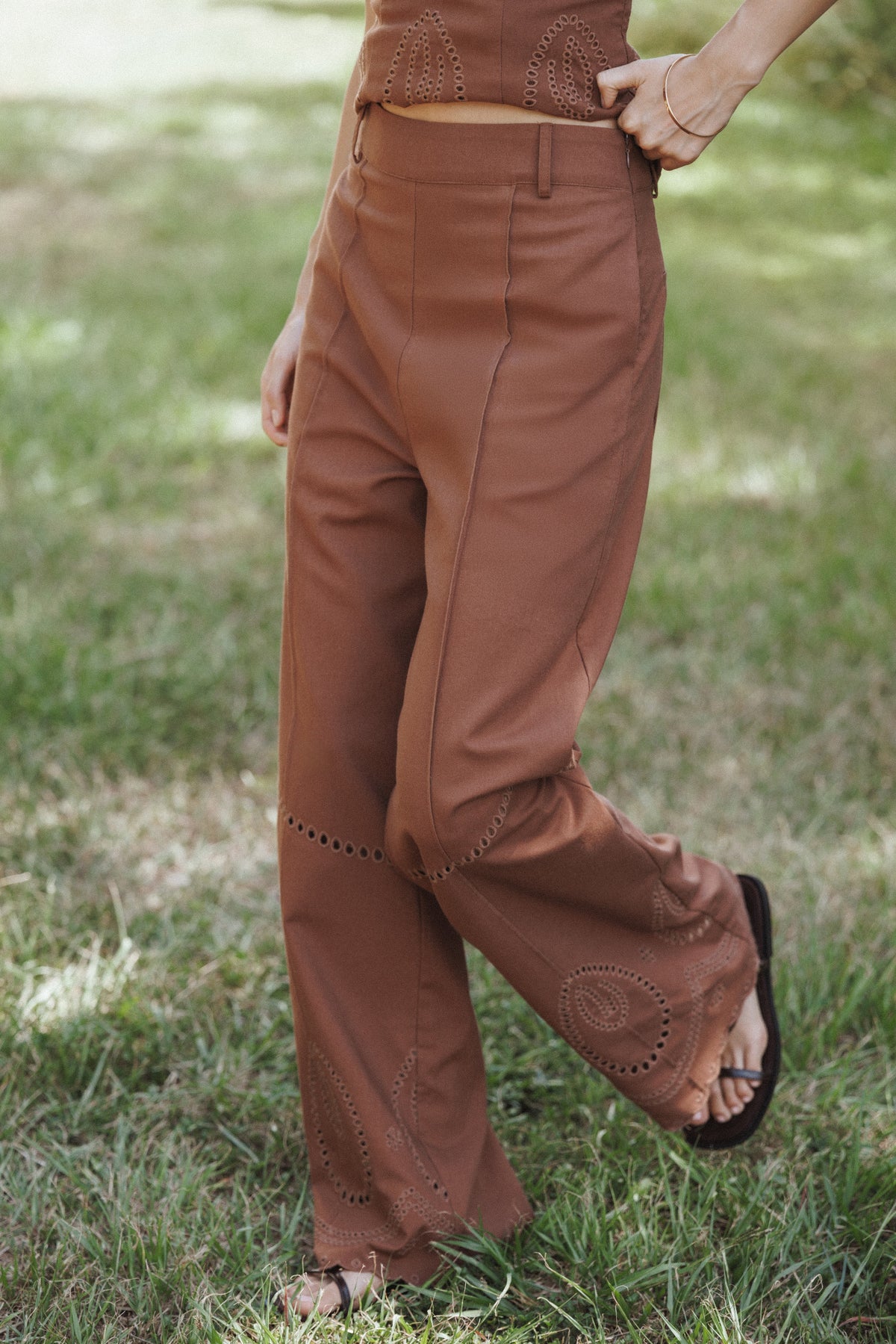 Dalia Eyelet Pant in Brown – view 7 of 7