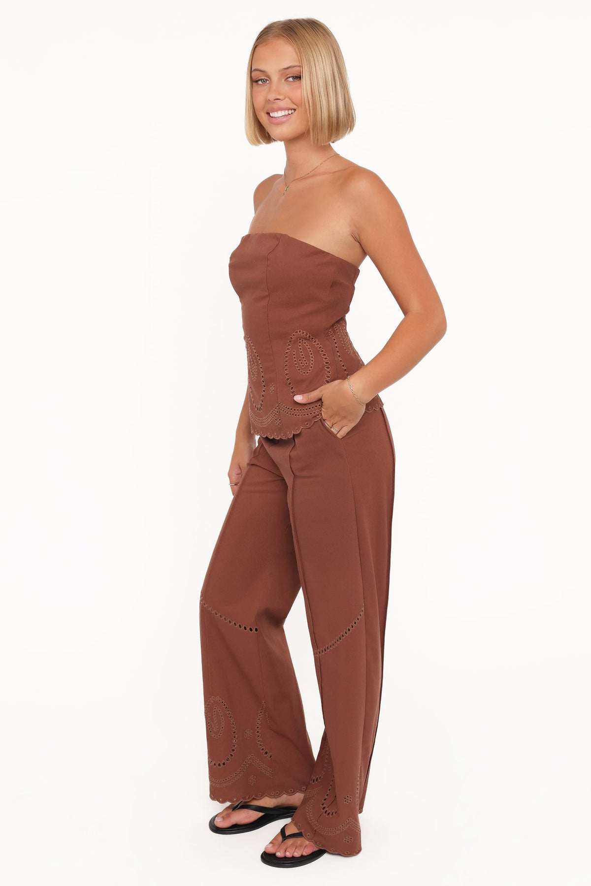 Dalia Eyelet Pant in Brown – view 4 of 7