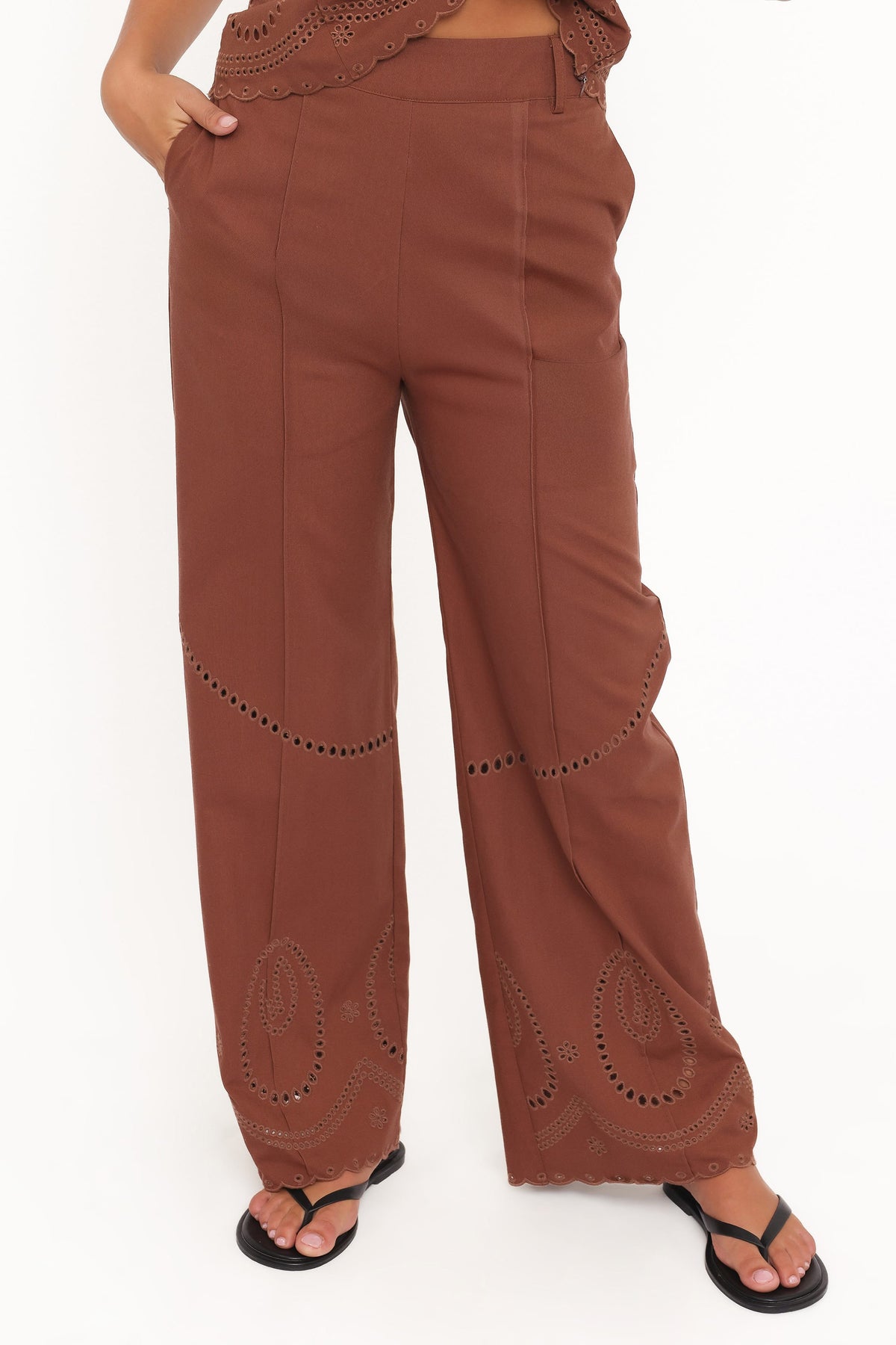 Dalia Eyelet Pant in Brown – view 3 of 7