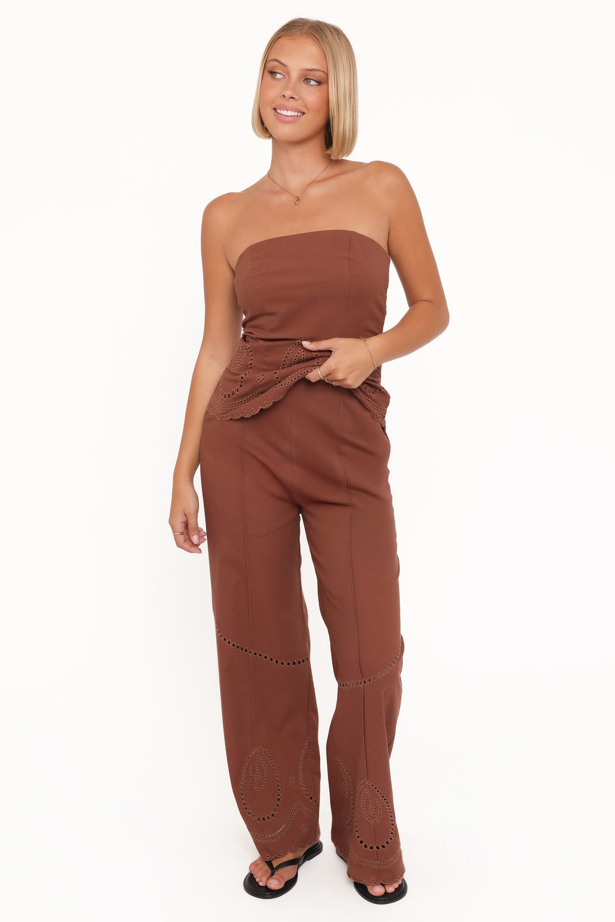 Dalia Eyelet Pant in Brown – view 2 of 7