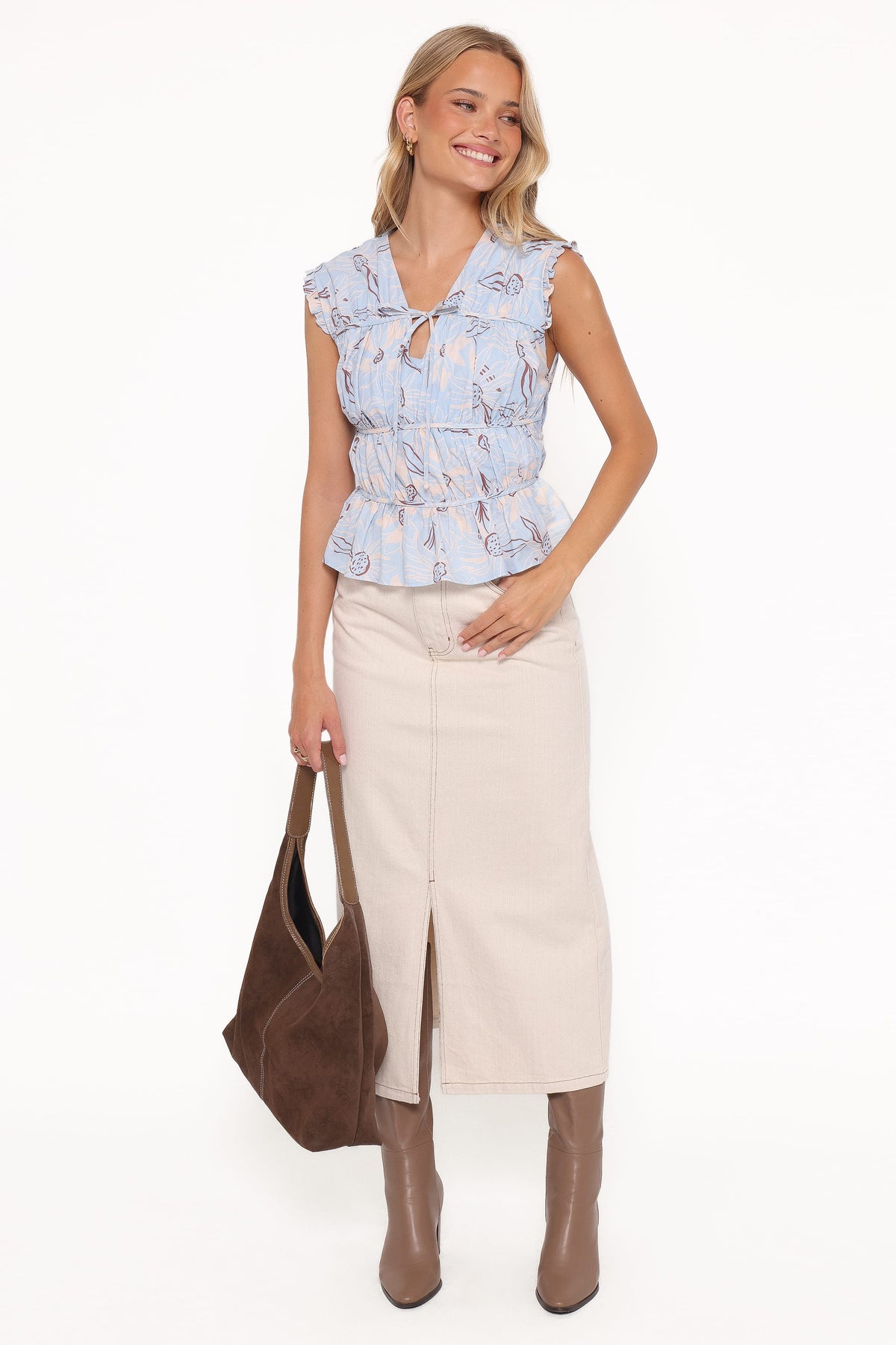 Dana Denim Midi Skirt in Bone – view 2 of 8