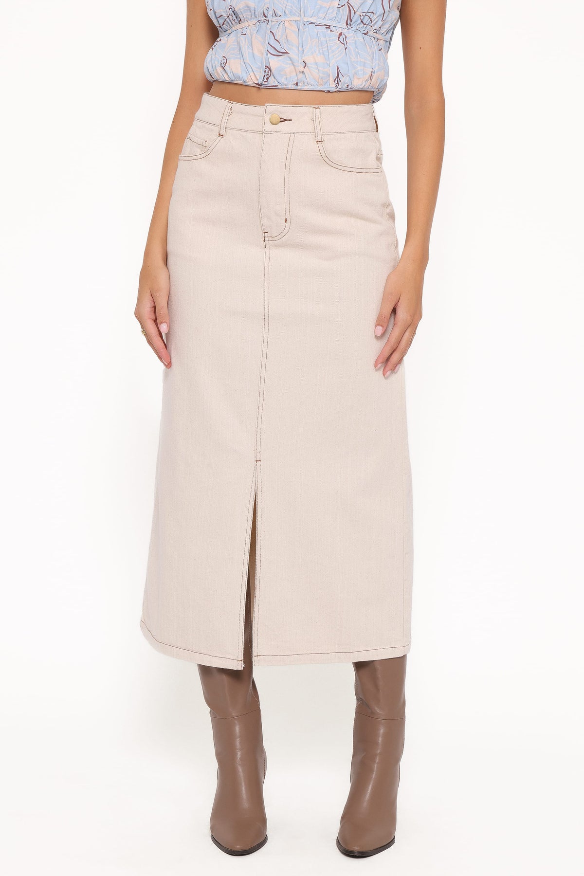 Dana Denim Midi Skirt in Bone – view 3 of 8