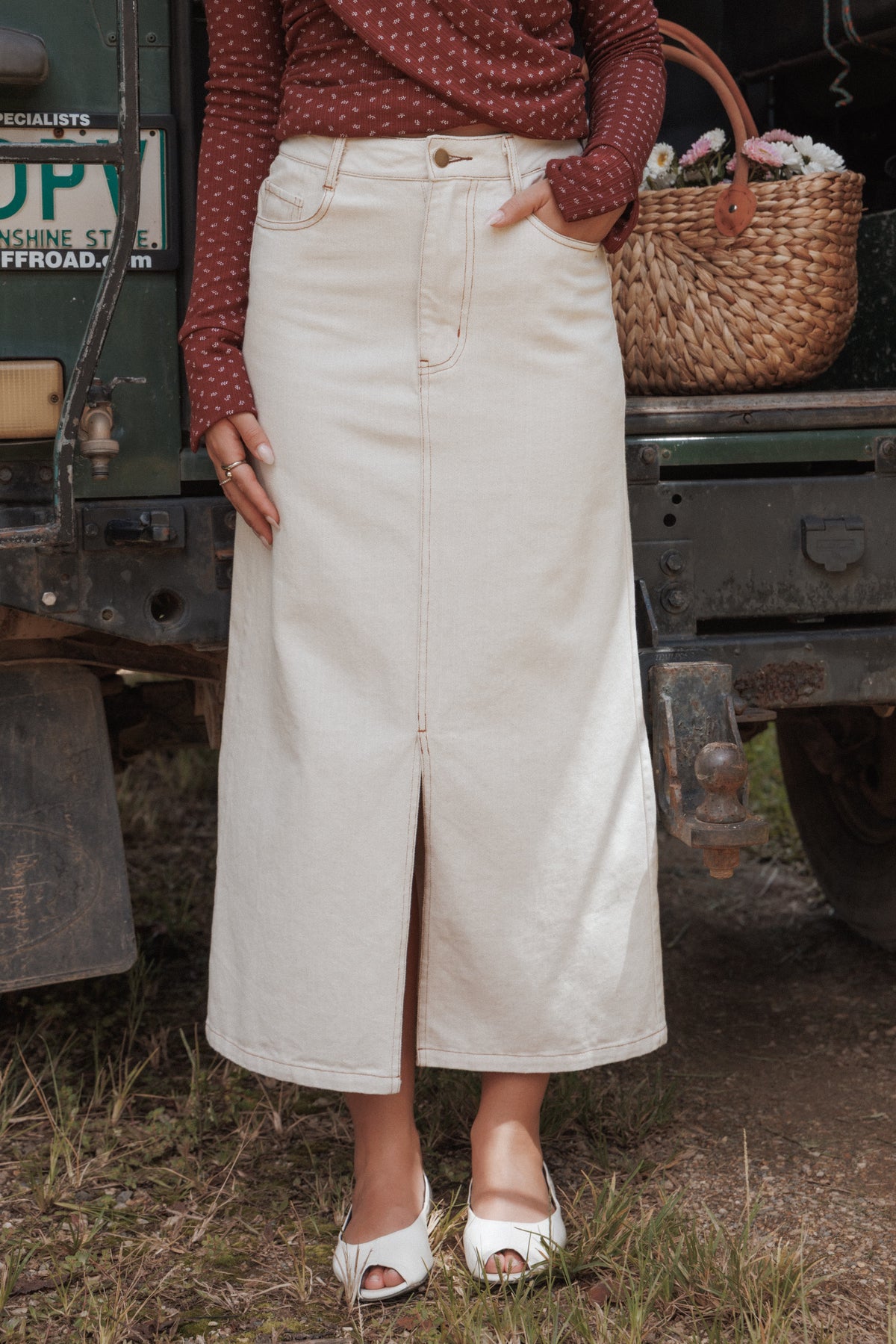 Dana Denim Midi Skirt in Bone – view 1 of 8