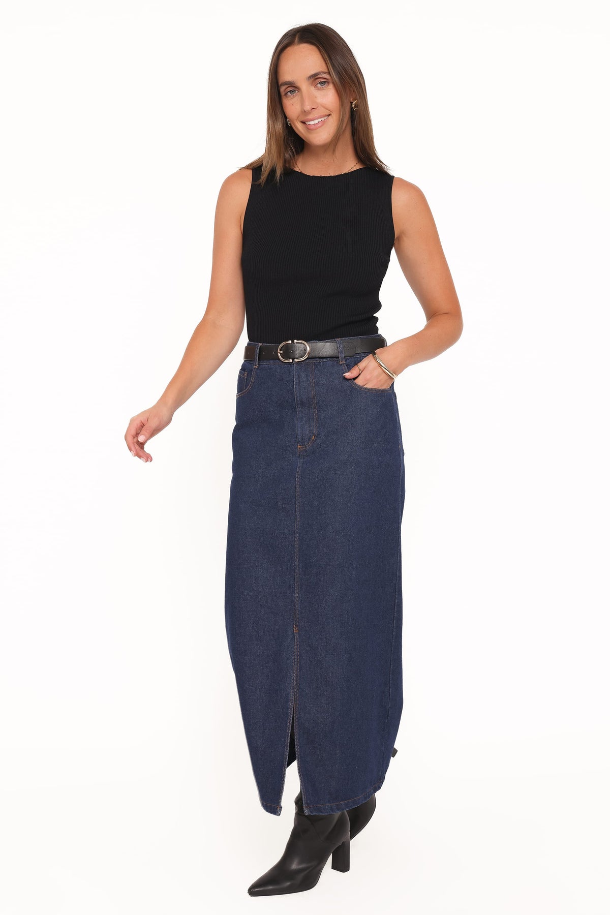 Dana Denim Midi Skirt in Midnight – view 1 of 8