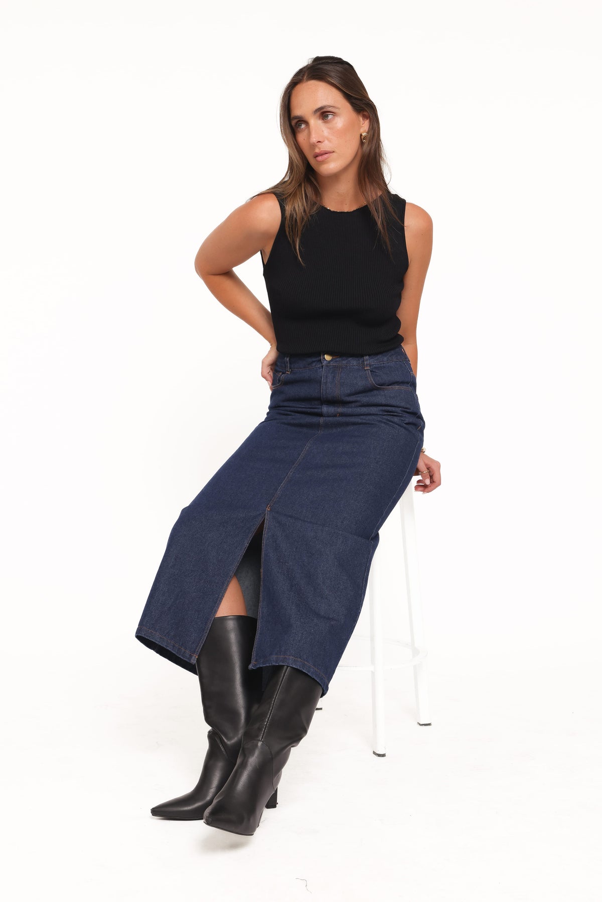Dana Denim Midi Skirt in Midnight – view 4 of 8