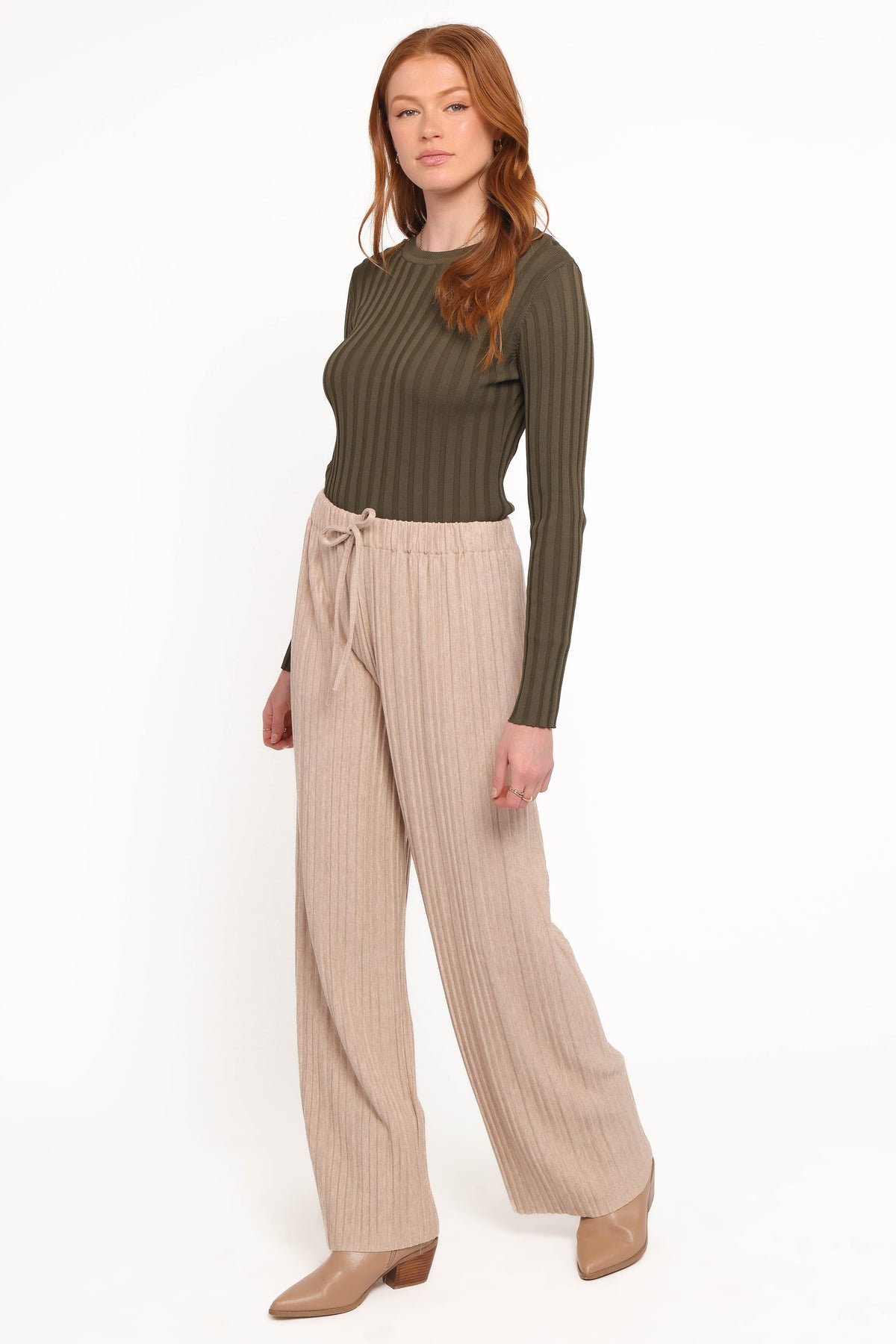 Davis Pleated Knit Pant in Beige – view 1 of 5