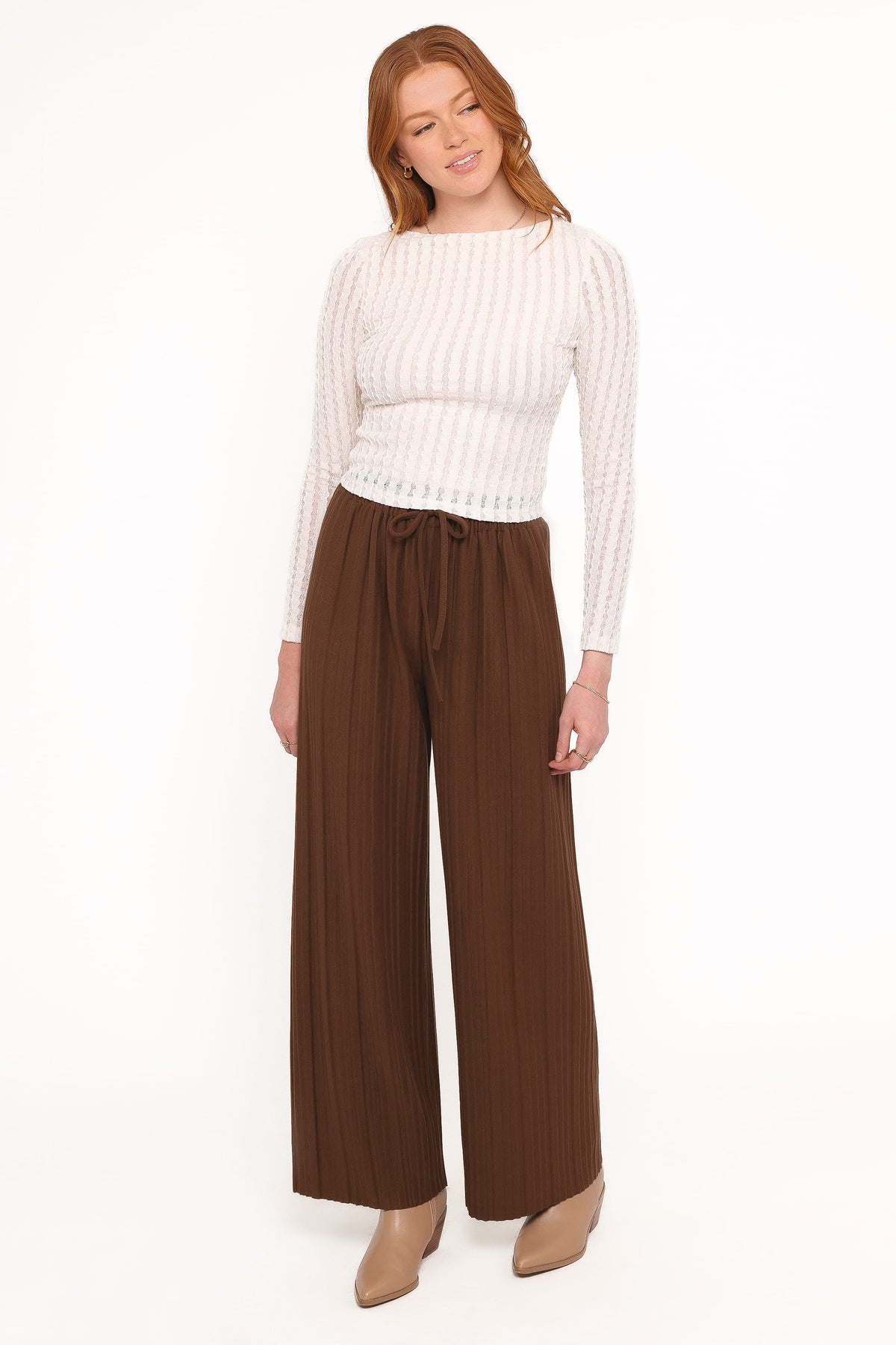 Davis Pleated Knit Pant in Brown – view 5 of 6