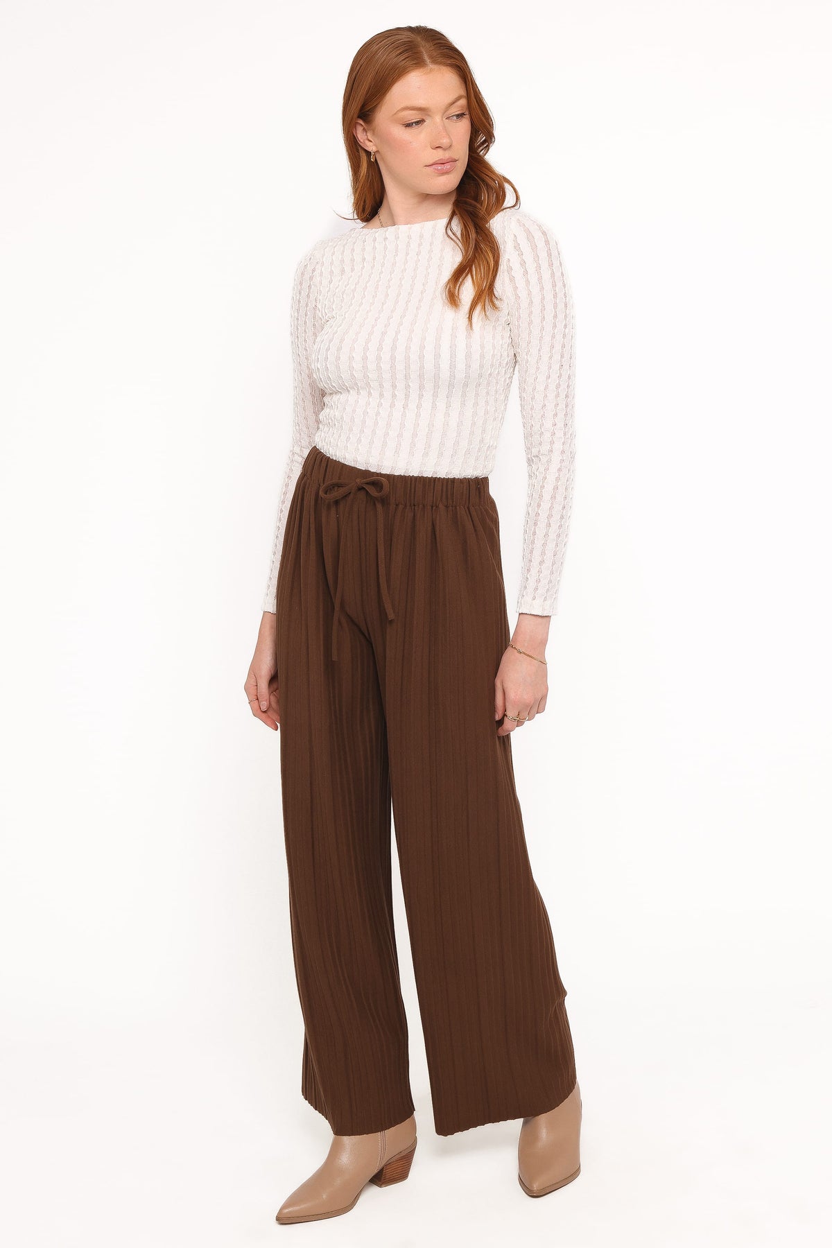Davis Pleated Knit Pant in Brown – view 2 of 6
