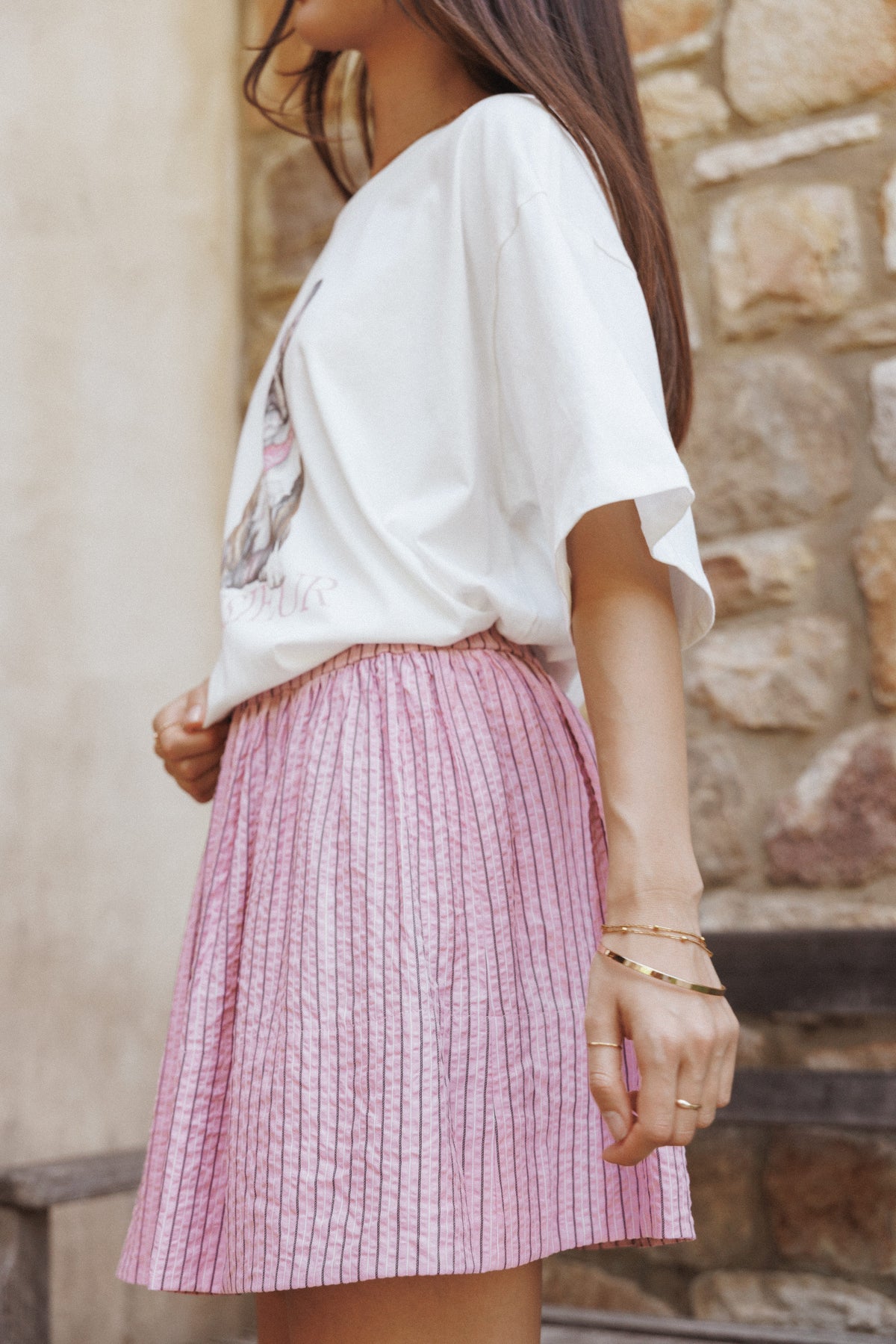 Domitia Mini Aline Skirt in Pink White Stripe – view 1 of 8