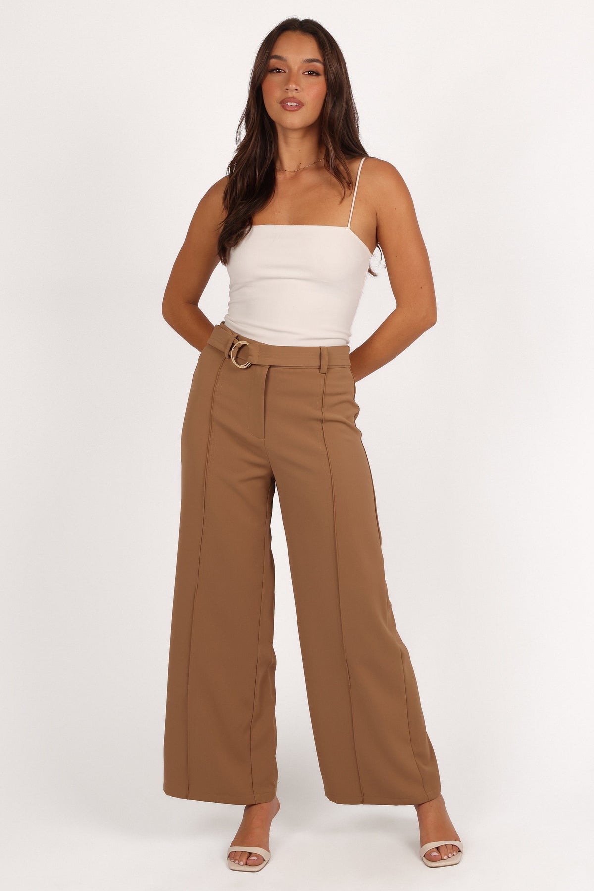 Elaine Belted Pant in Mocha – view 1 of 6