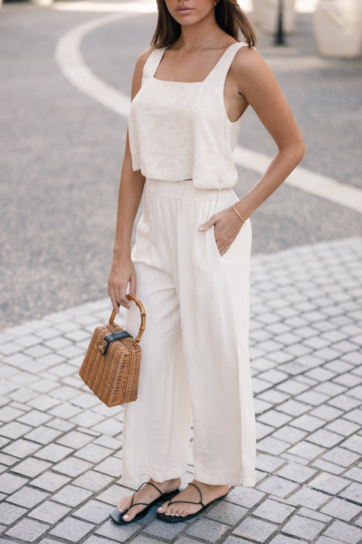 Eleanor High Waisted Pants in Beige – view 2 of 9