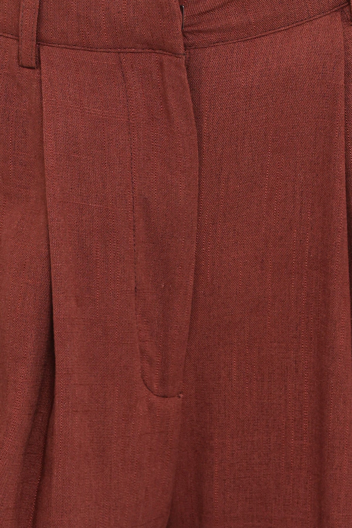 Elinor Cuffed Linen Pant in Brown – view 6 of 7
