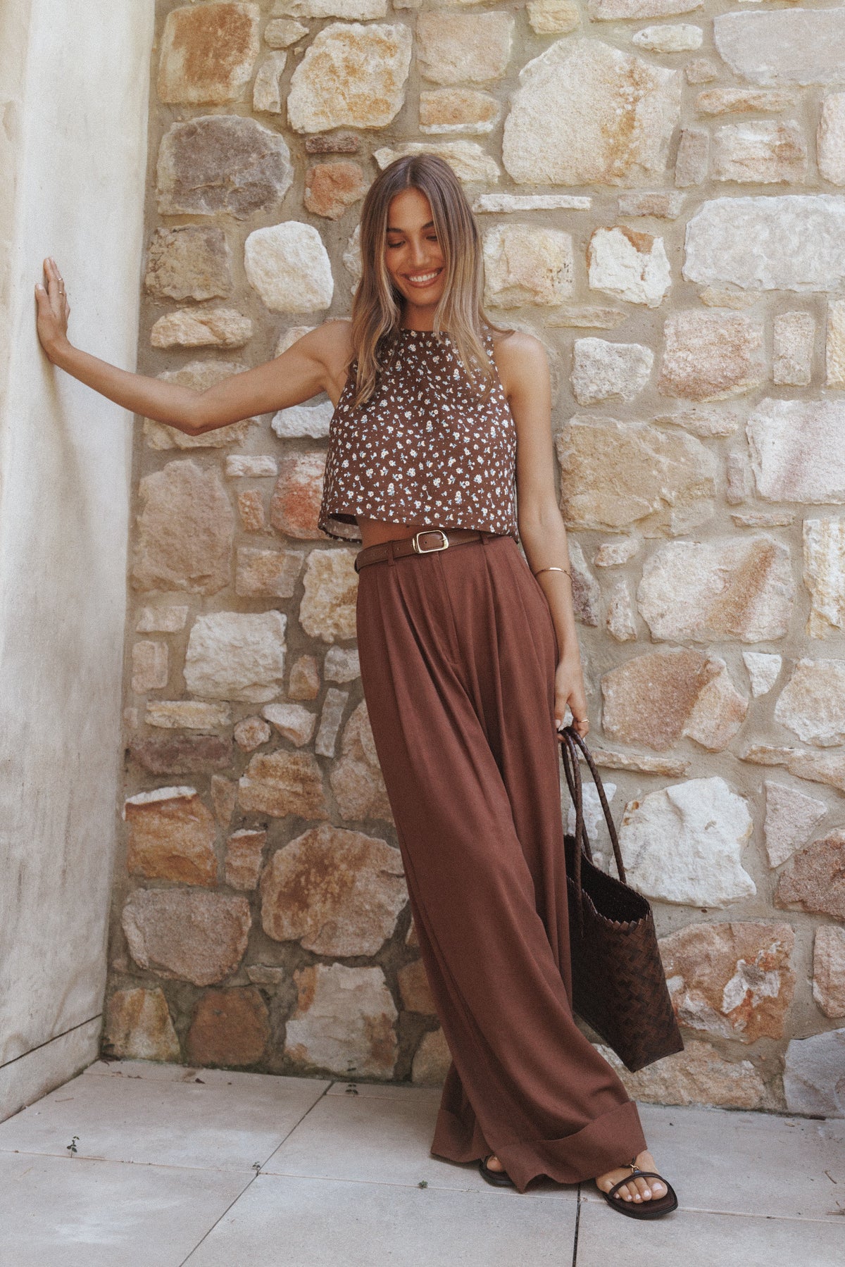 Elinor Cuffed Linen Pant in Brown – view 7 of 7