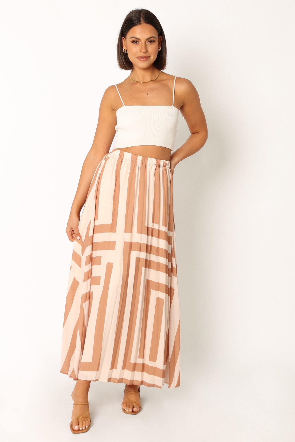 Elke Pleat Midi Skirt in Tan – view 1 of 9