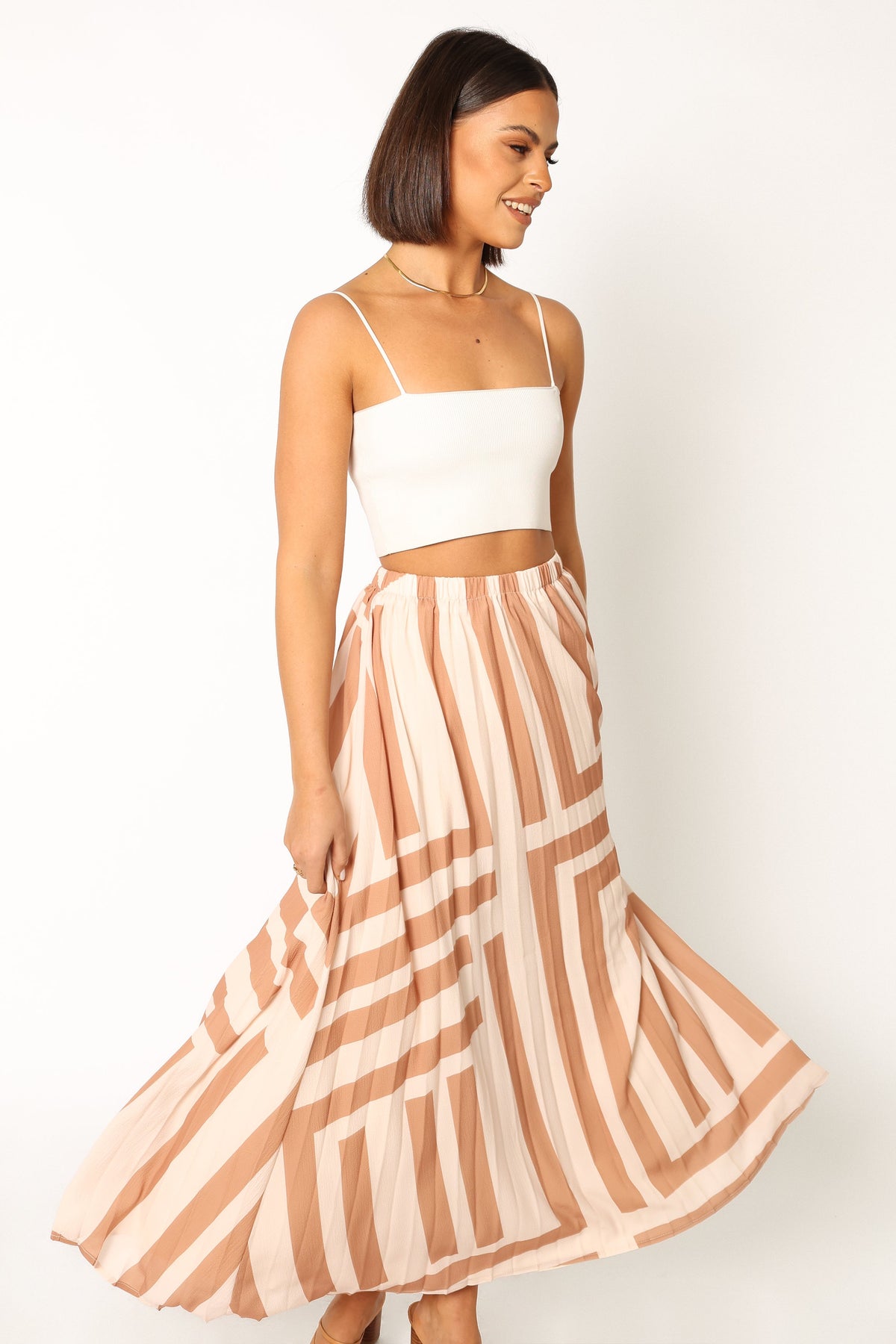 Elke Pleat Midi Skirt in Tan – view 2 of 9