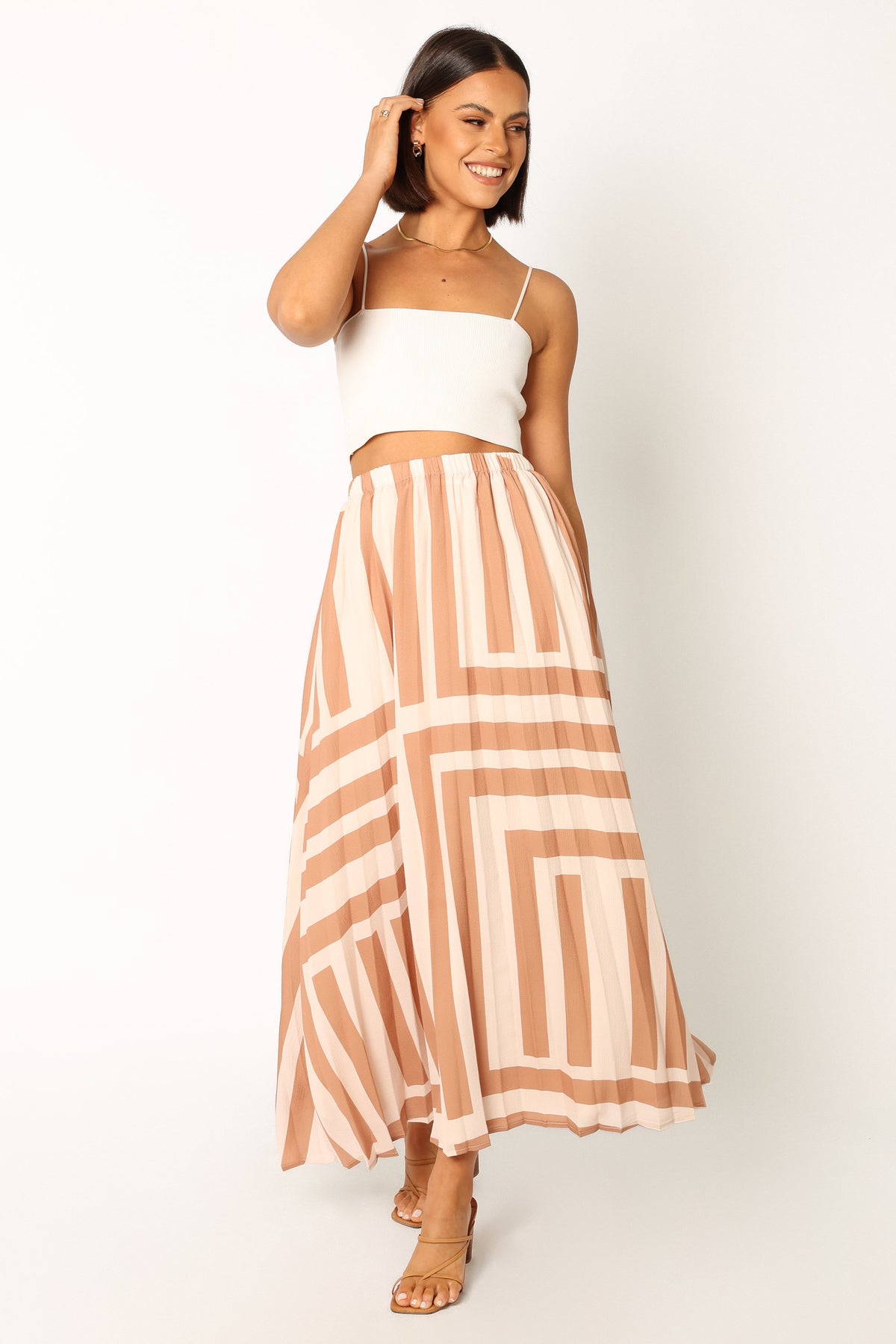 Elke Pleat Midi Skirt in Tan – view 4 of 9