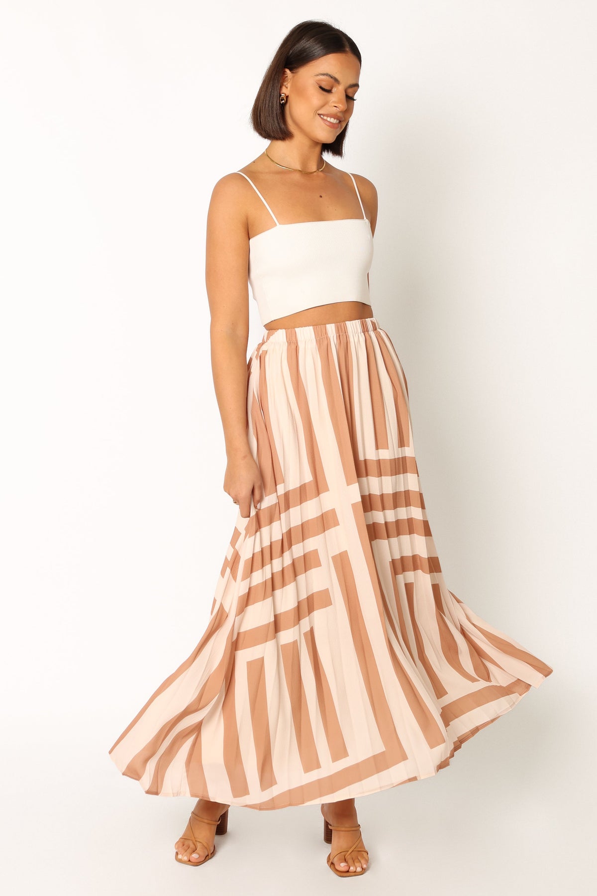 Elke Pleat Midi Skirt in Tan – view 6 of 9