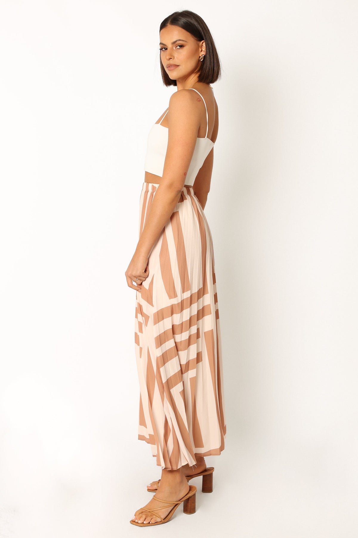 Elke Pleat Midi Skirt in Tan – view 8 of 9