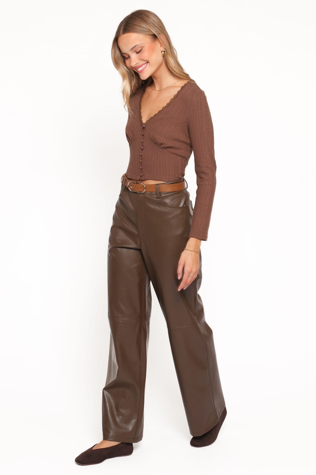 Emer Leather Pant in Chocolate Brown – view 3 of 6