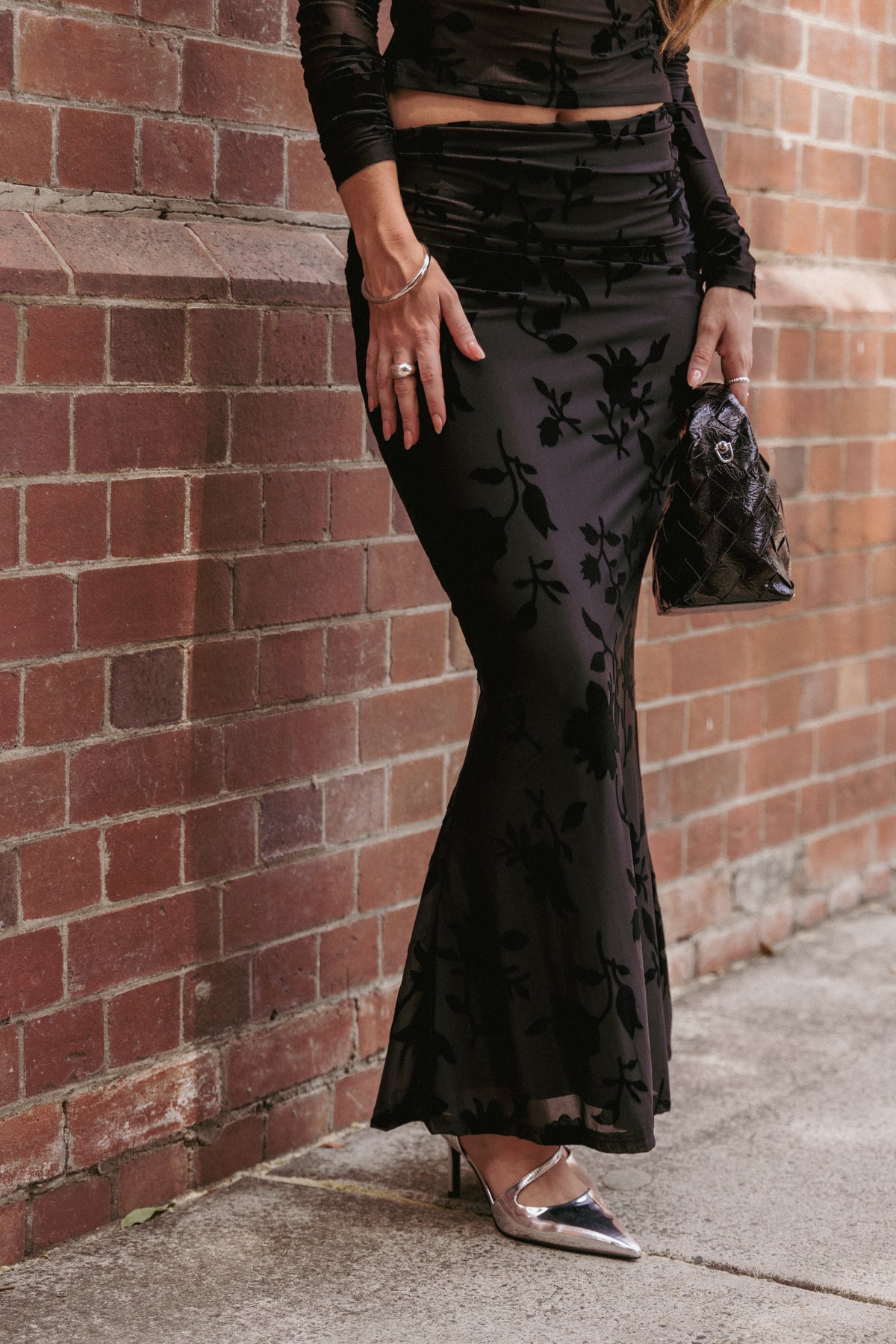 Emily Burnout Velvet Skirt in Black – view 1 of 7