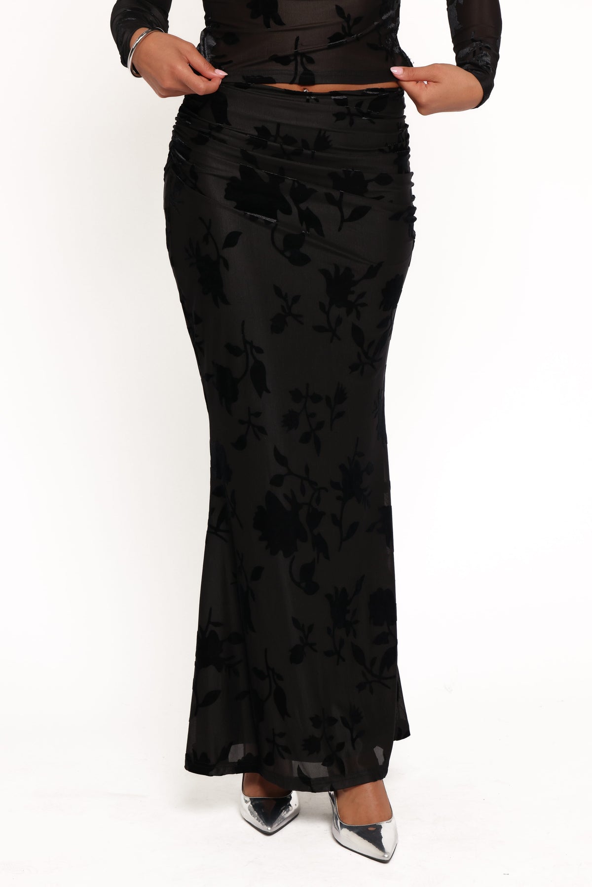 Emily Burnout Velvet Skirt in Black – view 5 of 7
