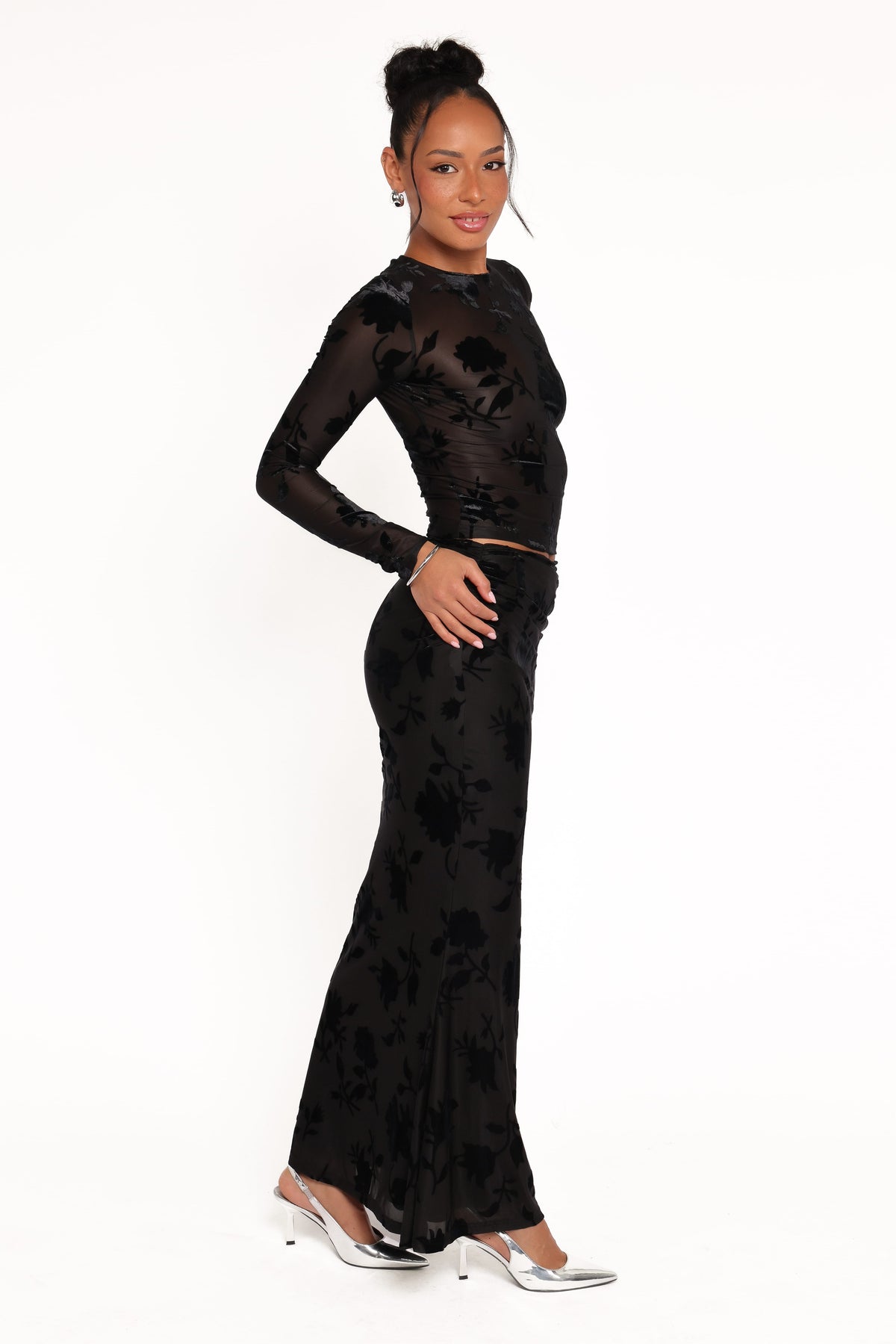 Emily Burnout Velvet Skirt in Black – view 4 of 7