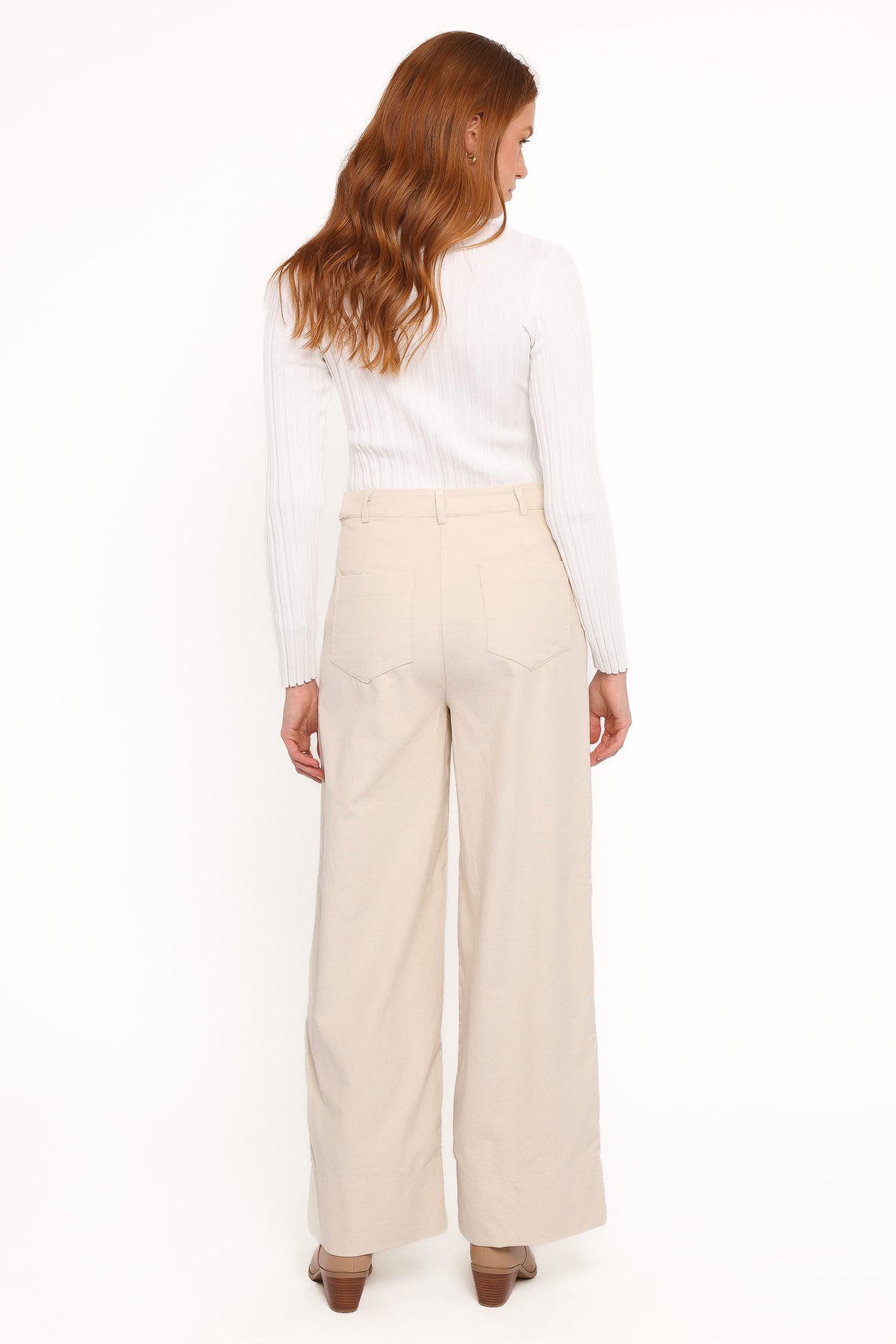 Faelan Wide Leg Cord Pants in Beige – view 4 of 5