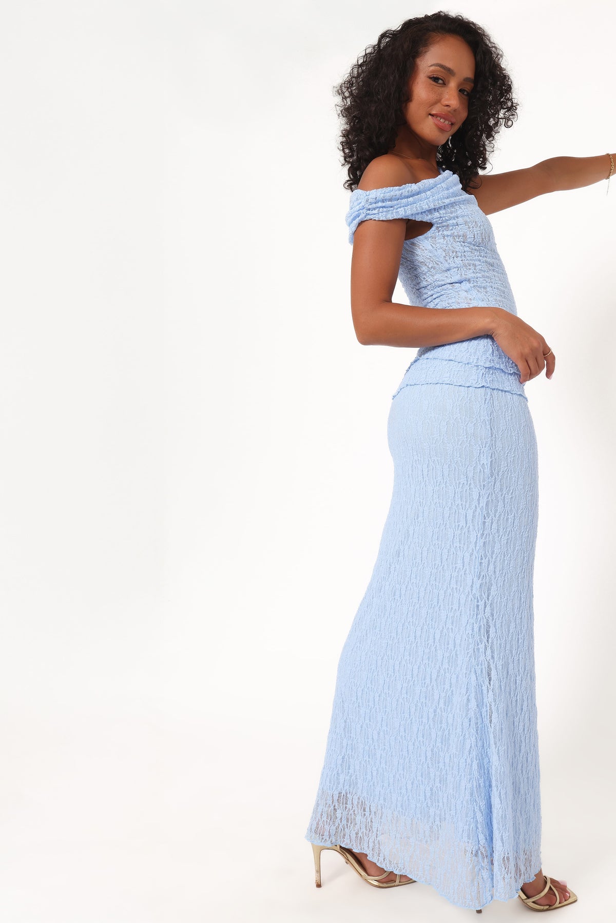 Faeriel Lace Knit Maxi Skirt in Blue – view 1 of 7